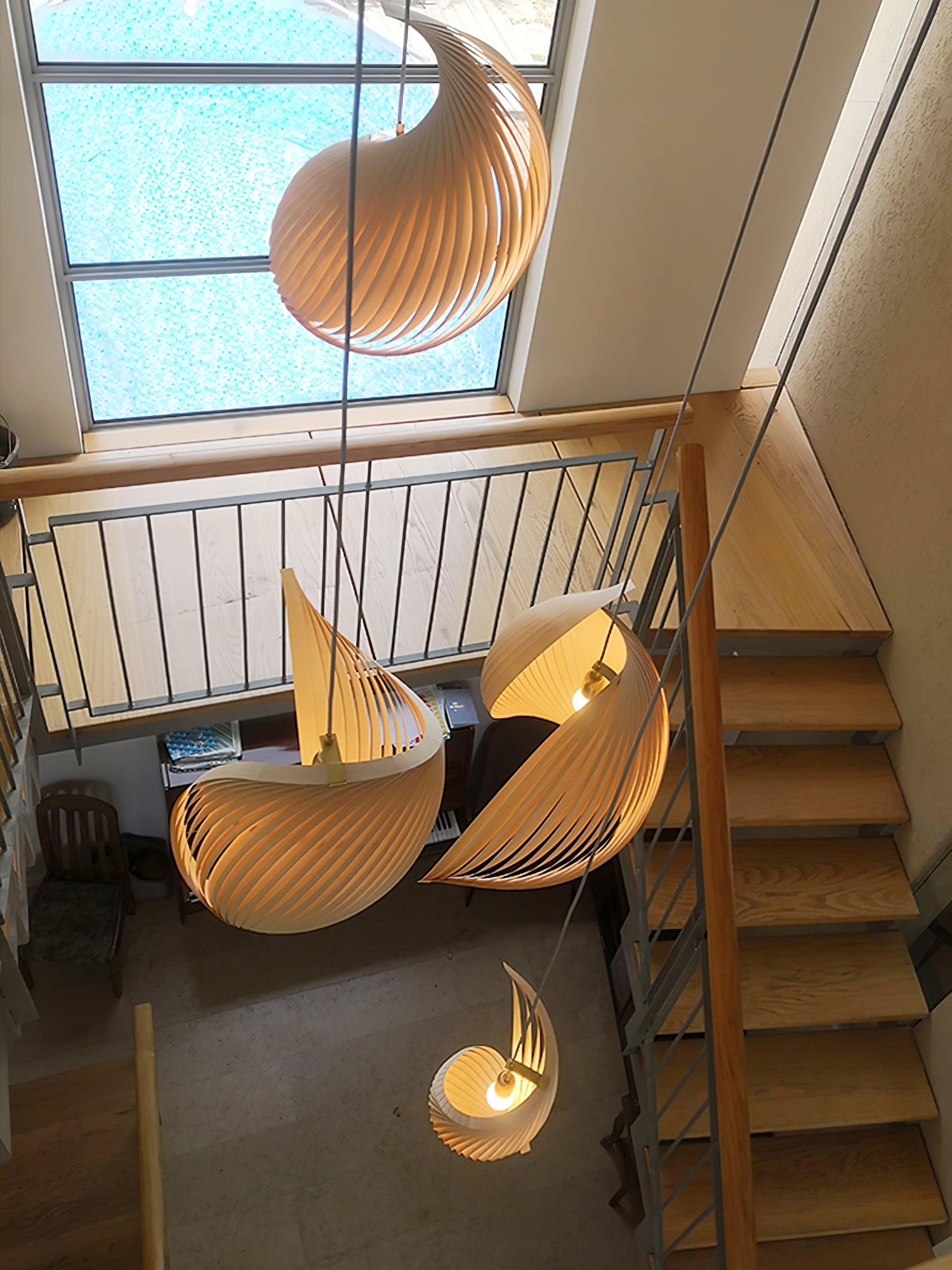 Cumiror Postmodern Luxury Shell Wood Wood Pendant Light - Letslighting