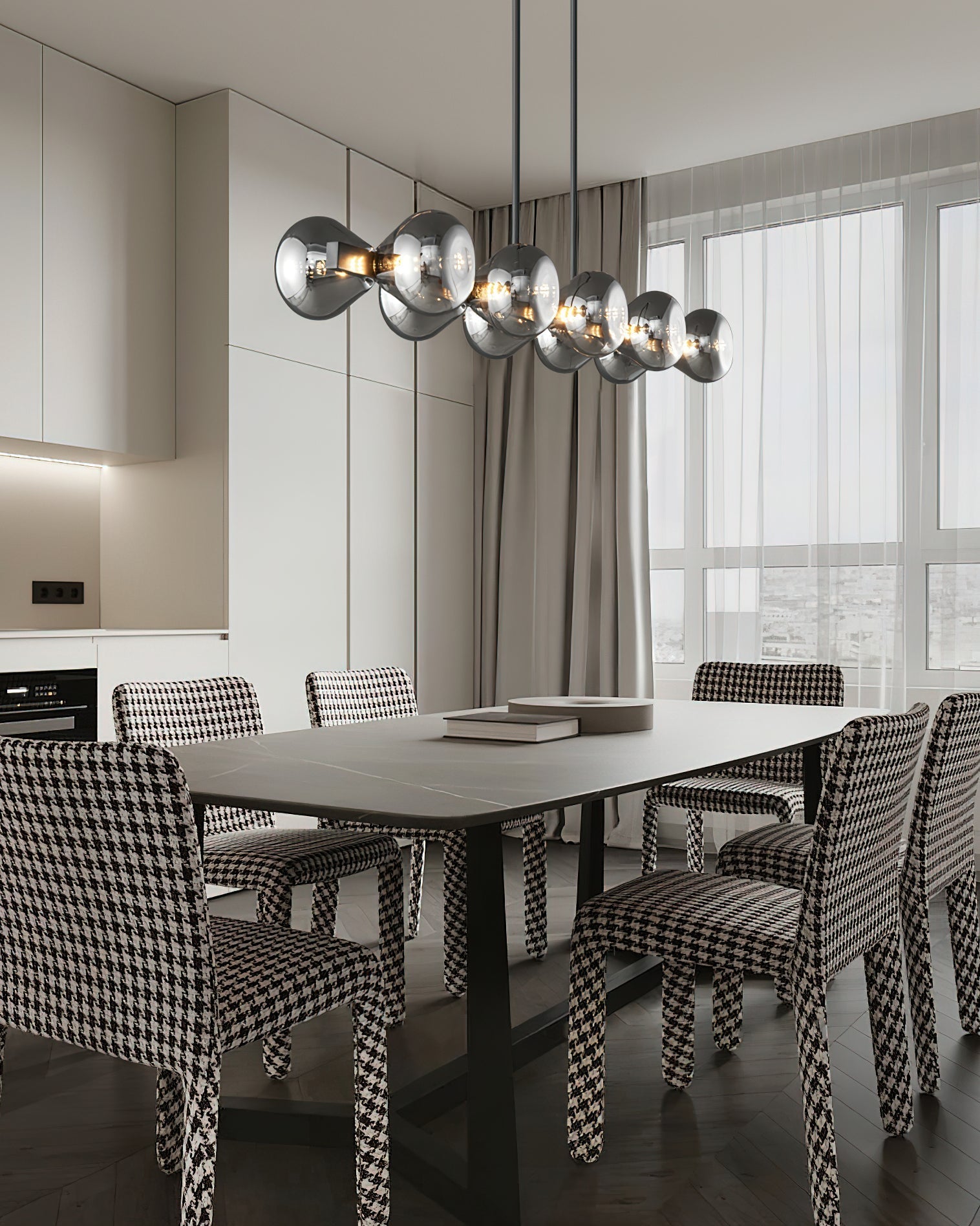 Lustra Chandelier Black Frame Smoked Glass Bold - Letslighting