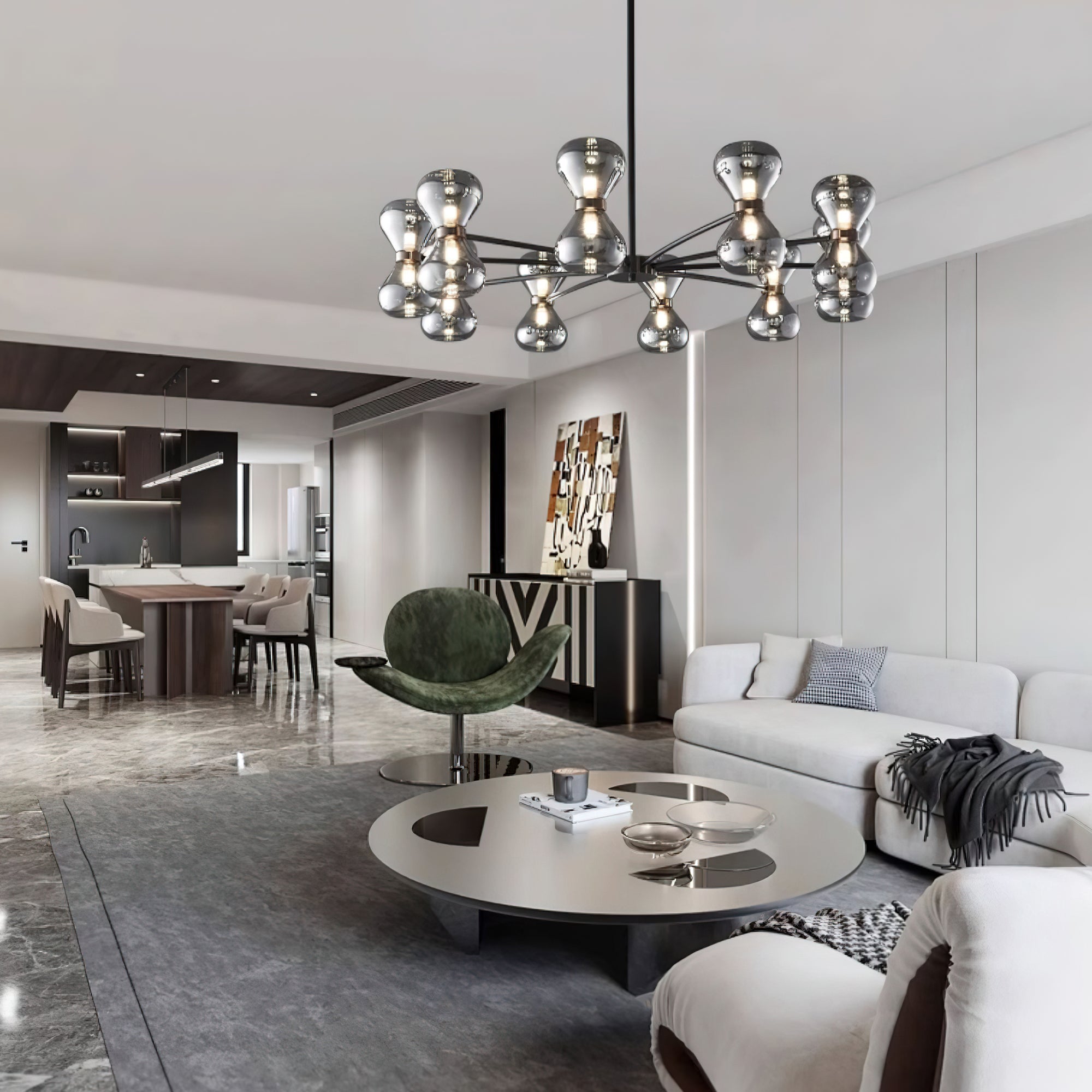 Lustra Chandelier Black Frame Smoked Glass Bold - Letslighting