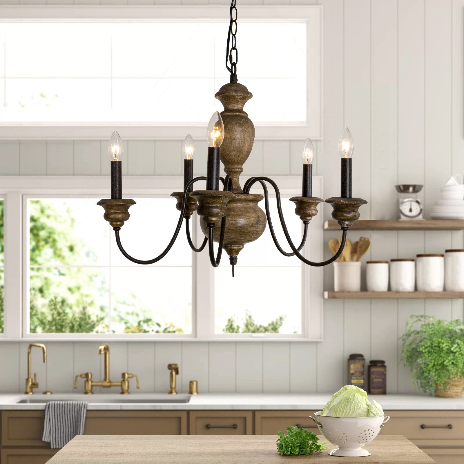 Evvine Vintage Industrial Wood Chandelier - Letslighting