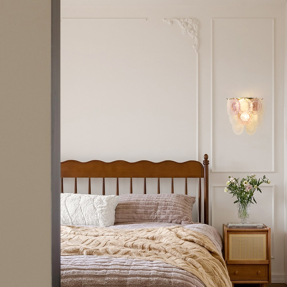 Nenufar Wall Lamp Pink And Gold Glass For Bedroom Ambiance - Letslighting