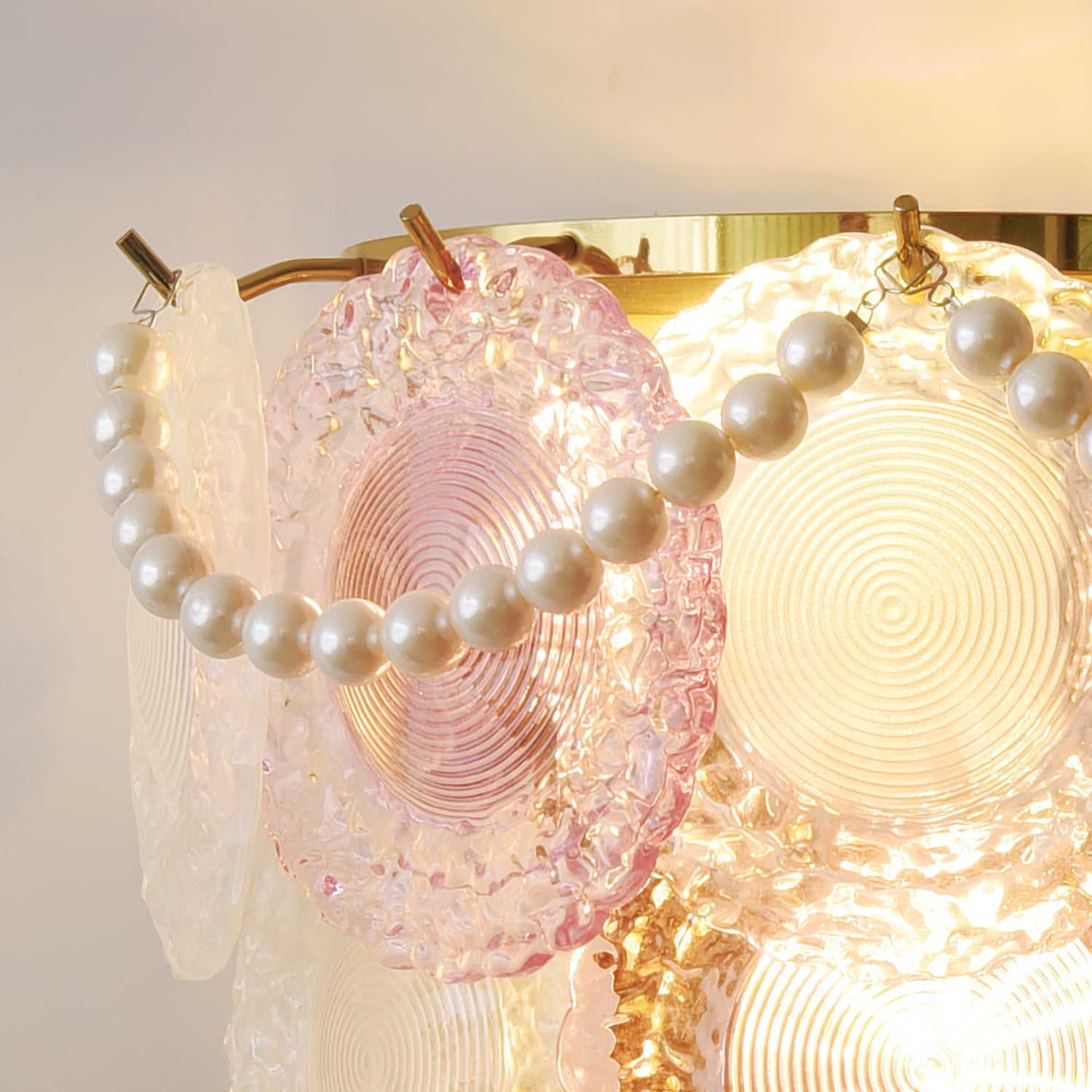 Nenufar Wall Lamp Pink And Gold Glass For Bedroom Ambiance - Letslighting