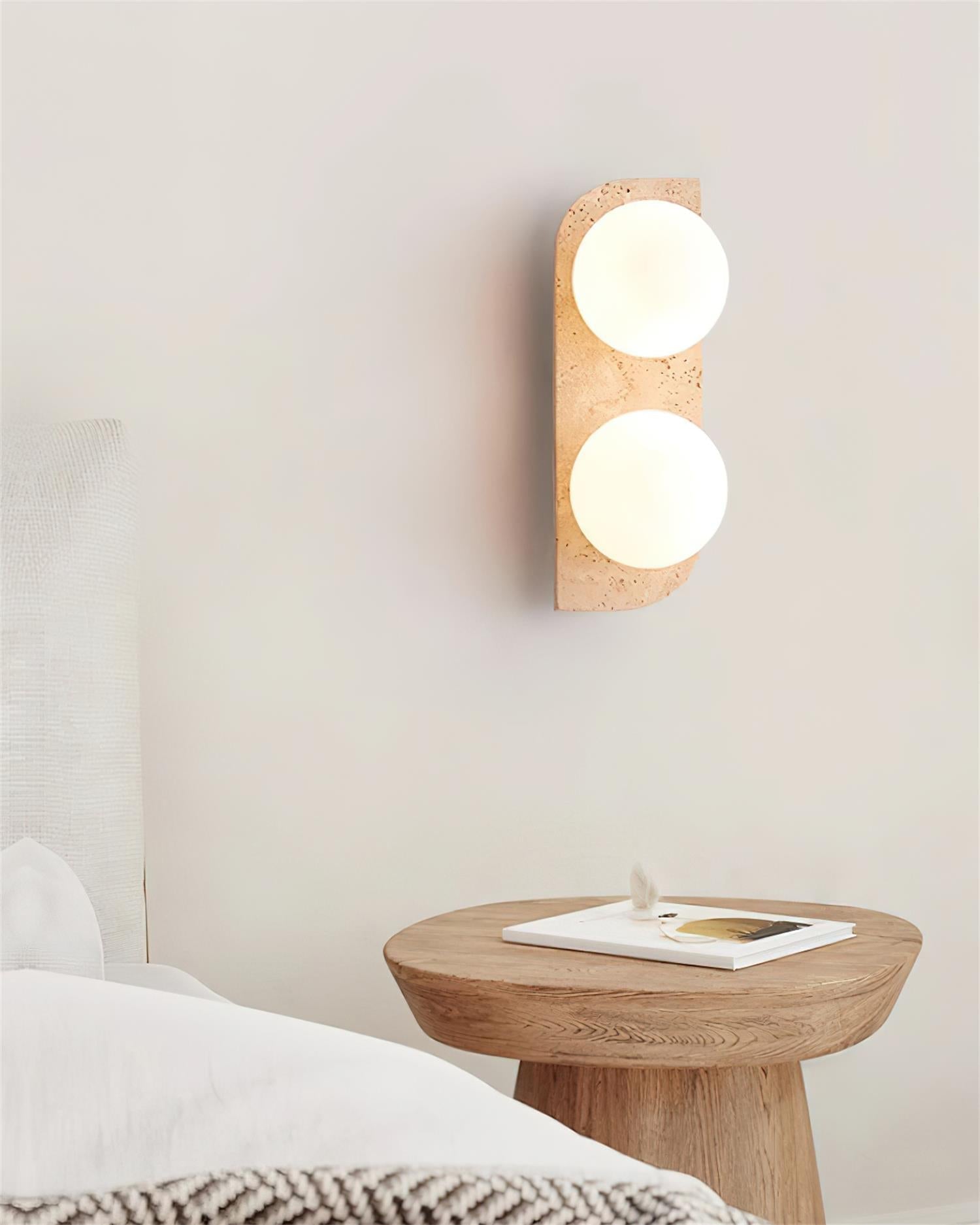 Wall Lamp Travertine Plug-In with Dual Glass Globes Soft Glow - Letslighting