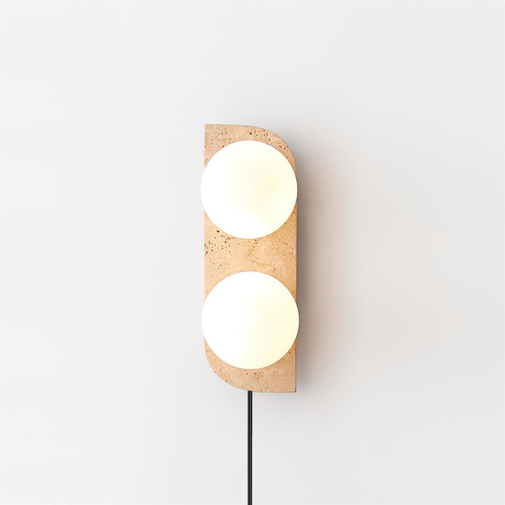 Wall Lamp Travertine Plug-In with Dual Glass Globes Soft Glow - Letslighting