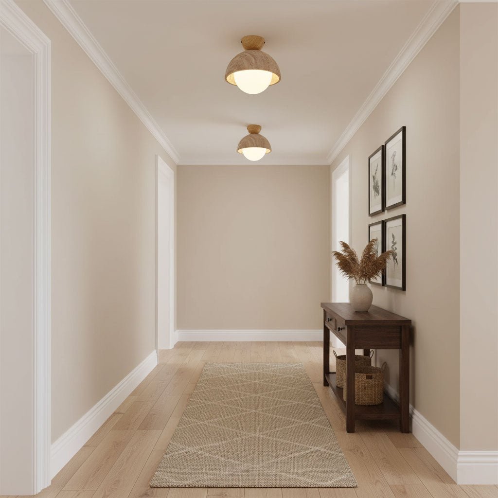 Nerio Modern Travertine & Wood Ceiling Light