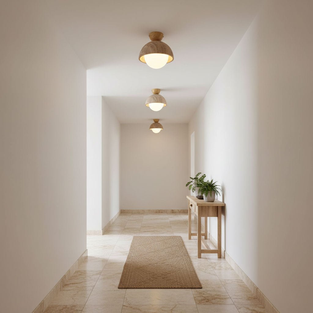 Nerio Modern Travertine & Wood Ceiling Light