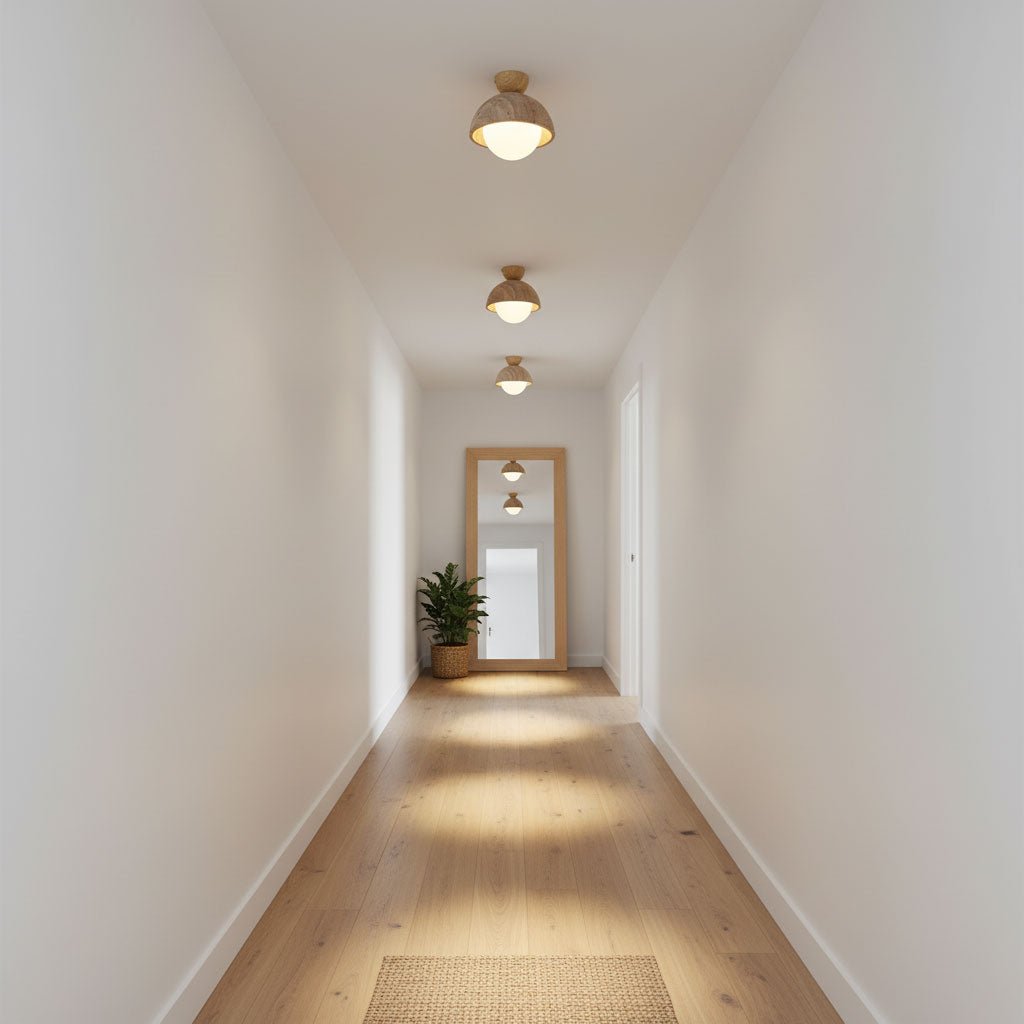 Nerio Modern Travertine & Wood Ceiling Light
