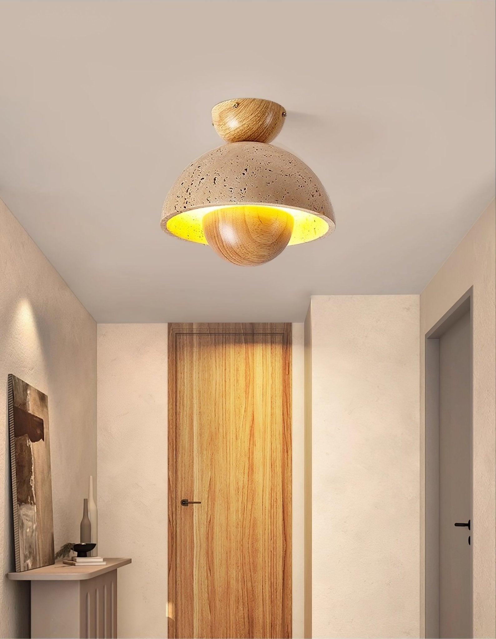 Nerio Modern Travertine & Wood Ceiling Light
