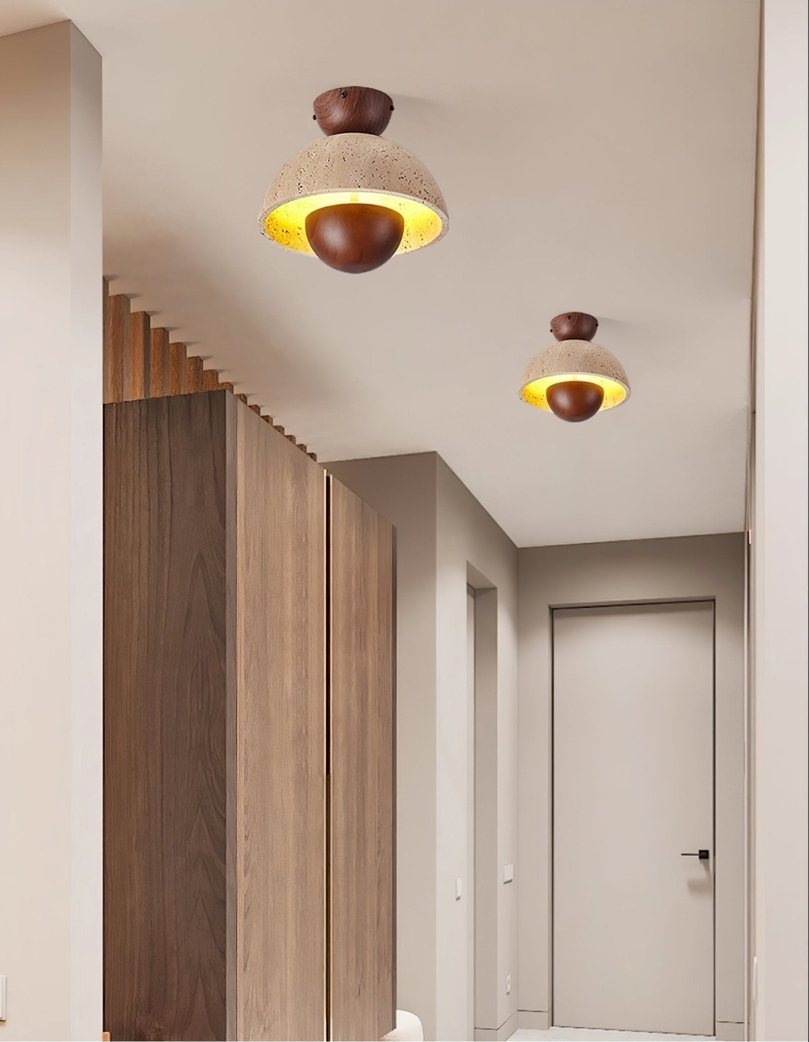 Nerio Modern Travertine & Wood Ceiling Light