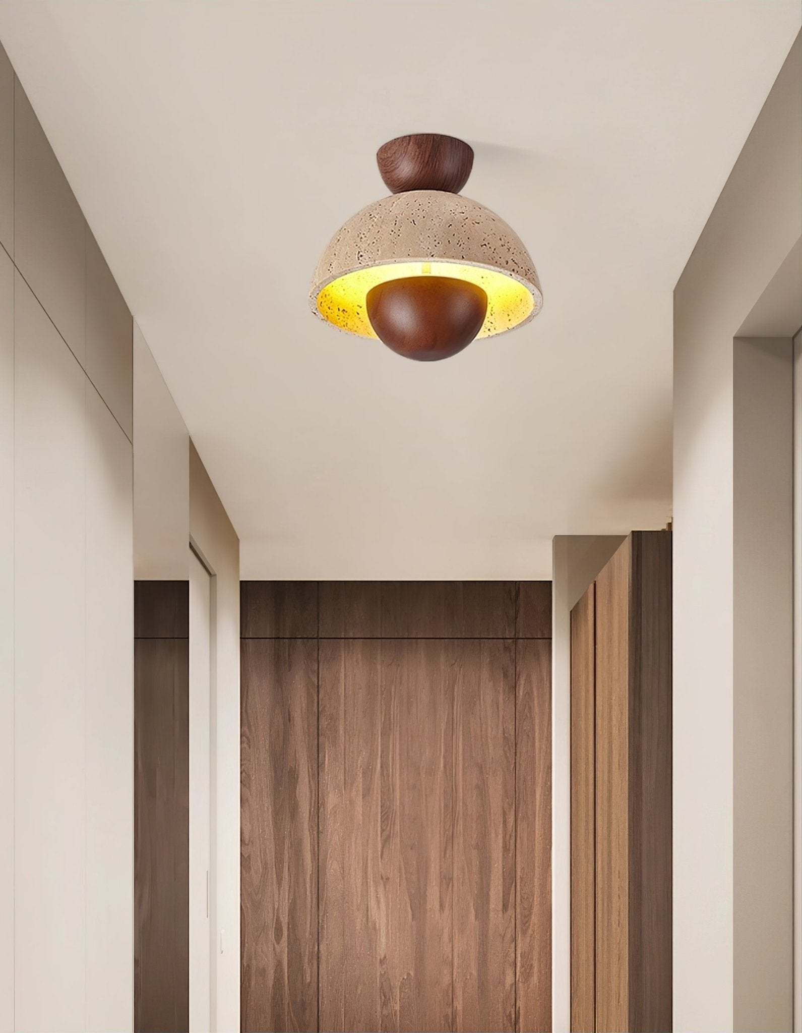 Nerio Modern Travertine & Wood Ceiling Light