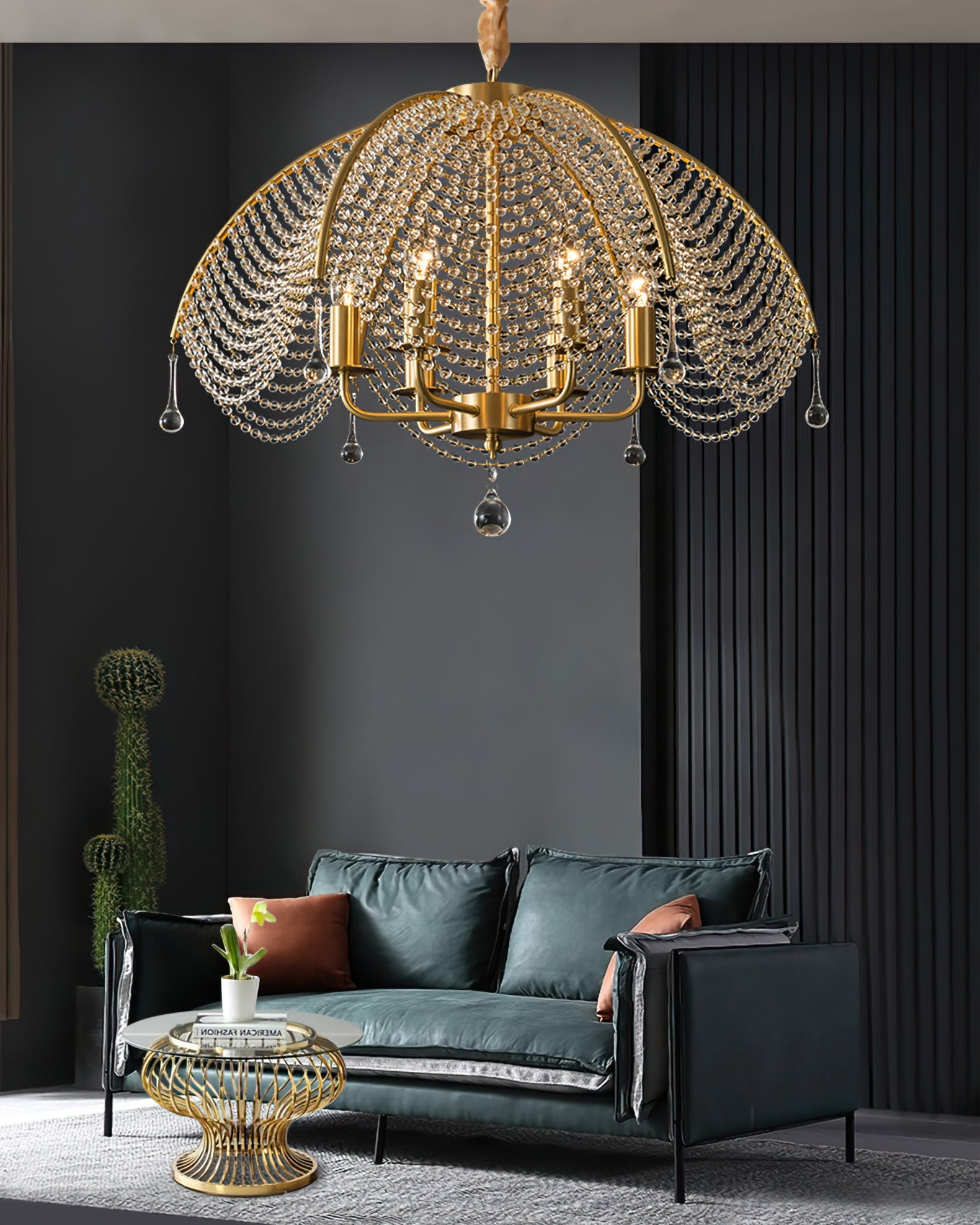Neville Chandelier Brass Crystal Beads For Luxury Dining - Letslighting