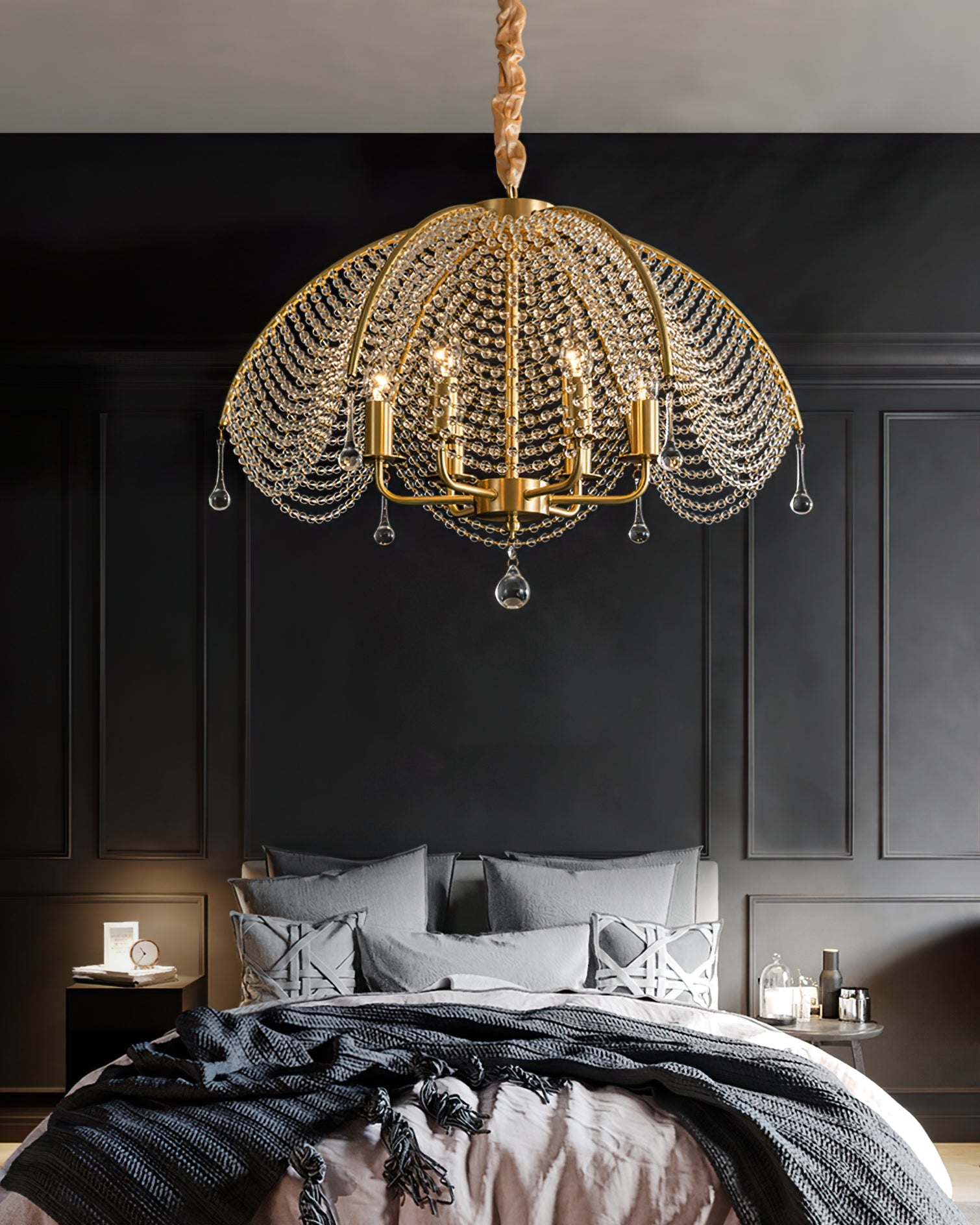 Neville Chandelier Brass Crystal Beads For Luxury Dining - Letslighting