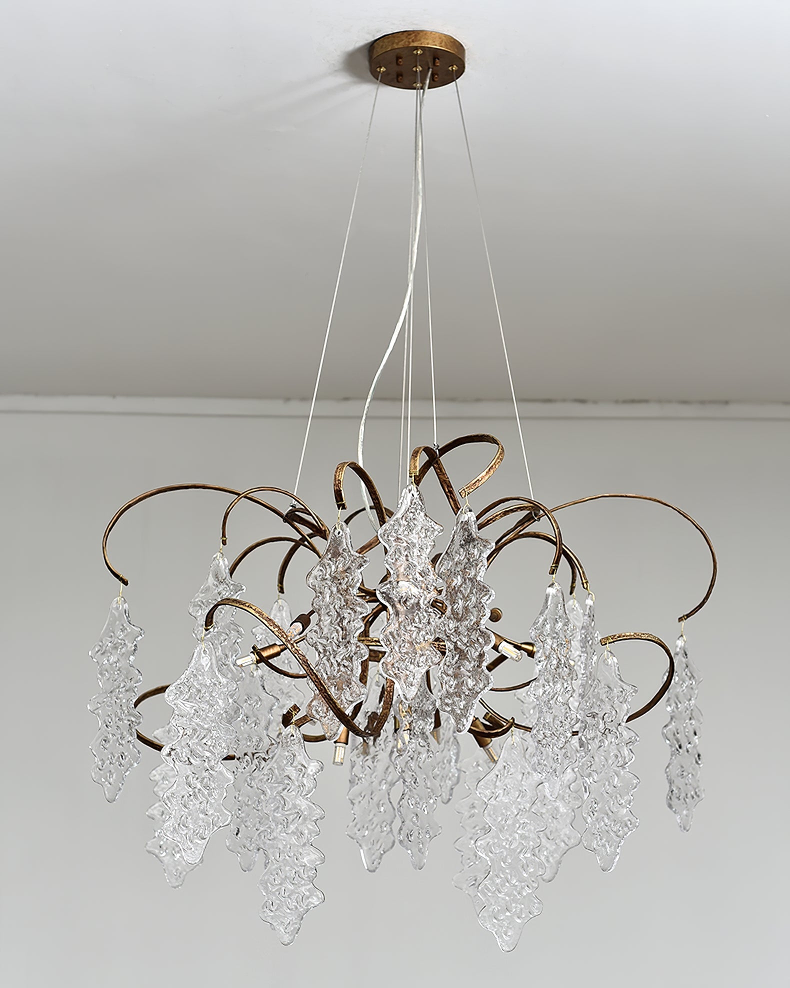 Niagara Chandelier Round Brass Frame With Glass Drops Foyers - Letslighting