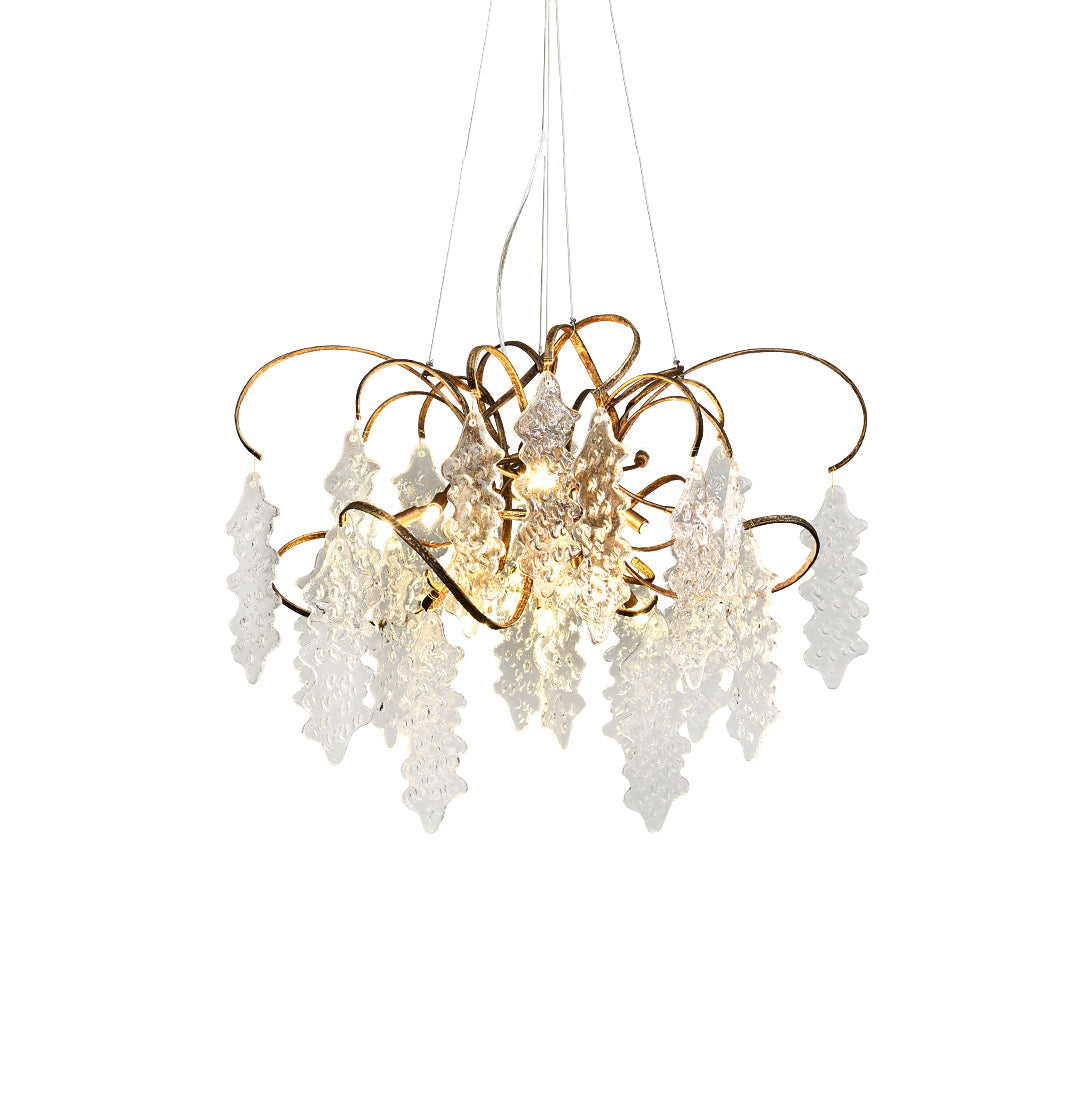 Niagara Chandelier Round Brass Frame With Glass Drops Foyers - Letslighting
