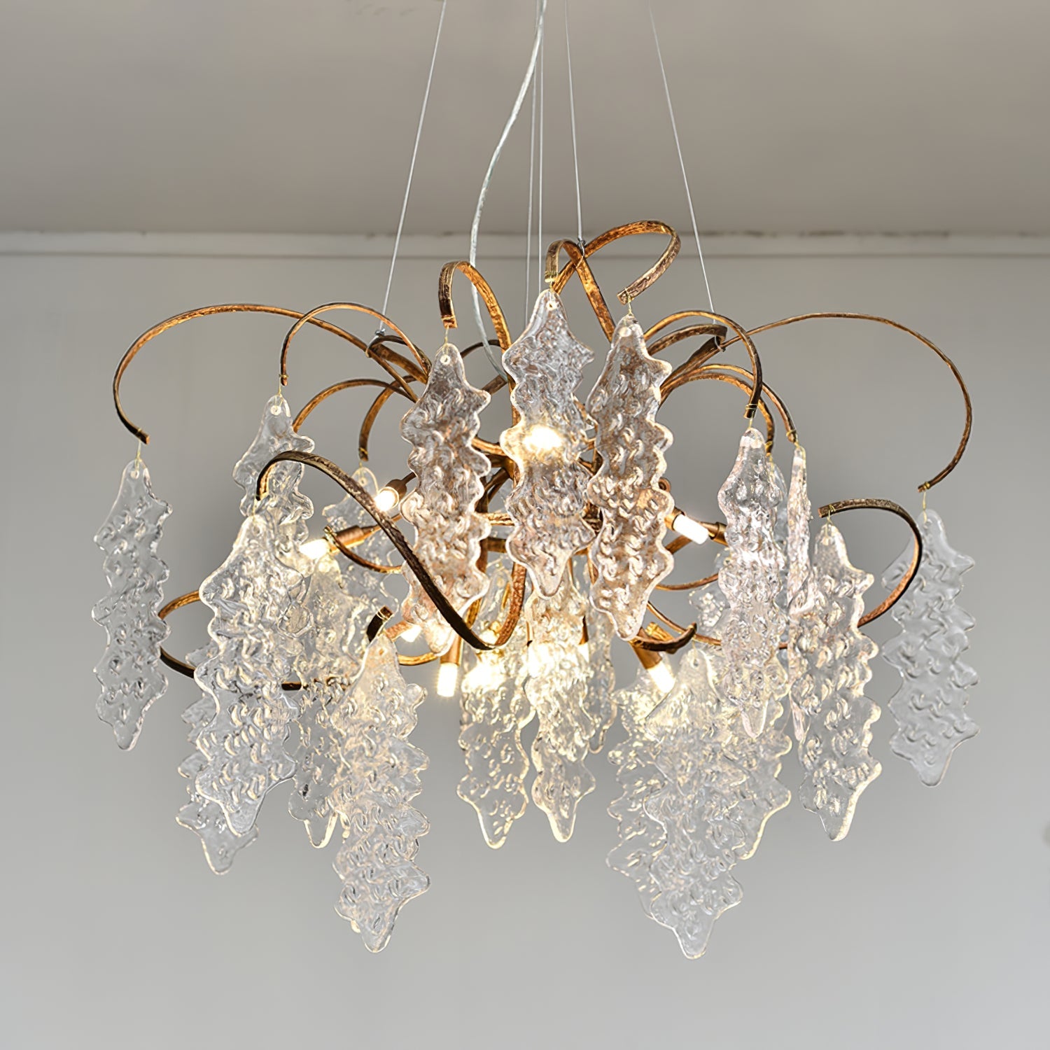 Niagara Chandelier Round Brass Frame With Glass Drops Foyers - Letslighting