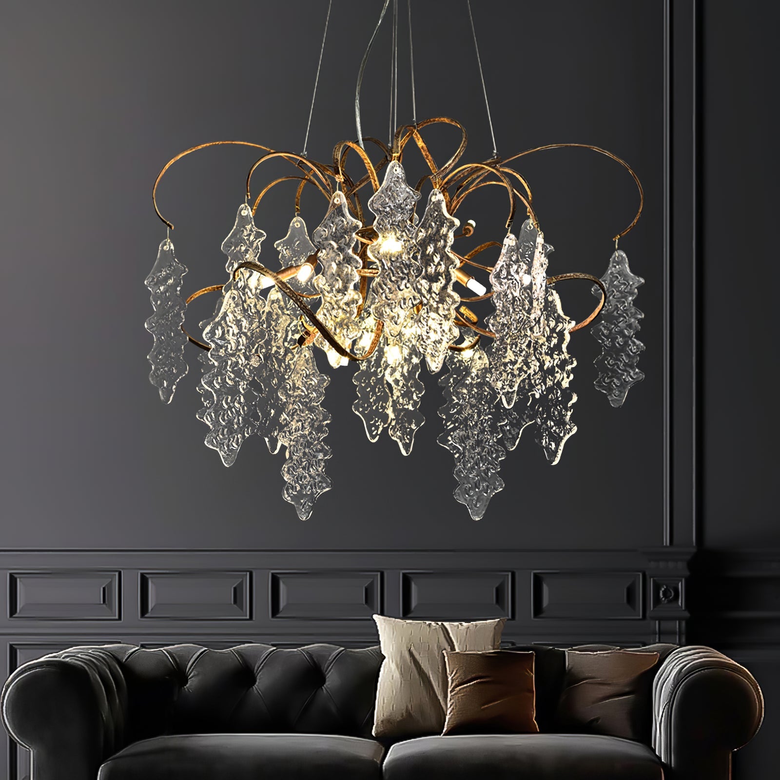 Niagara Chandelier Round Brass Frame With Glass Drops Foyers - Letslighting