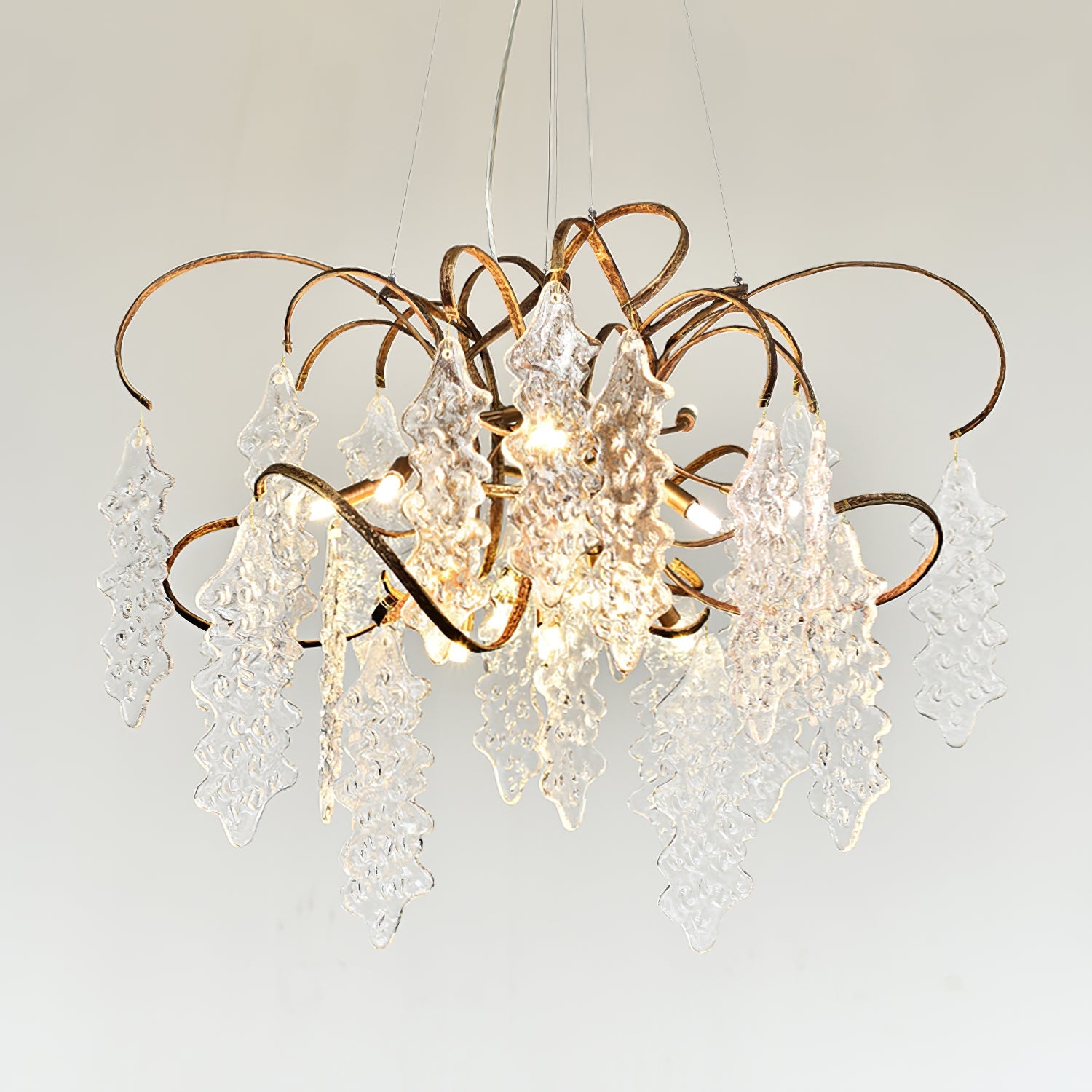 Niagara Chandelier Round Brass Frame With Glass Drops Foyers - Letslighting