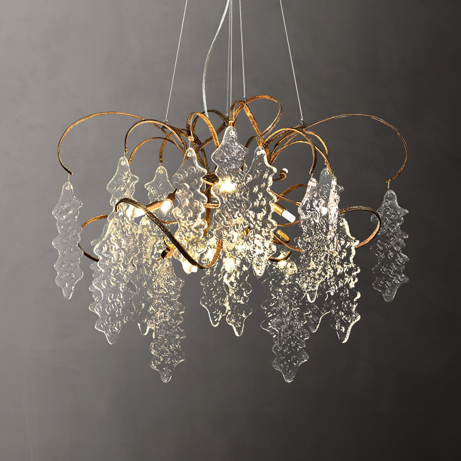 Niagara Chandelier Round Brass Frame With Glass Drops Foyers - Letslighting