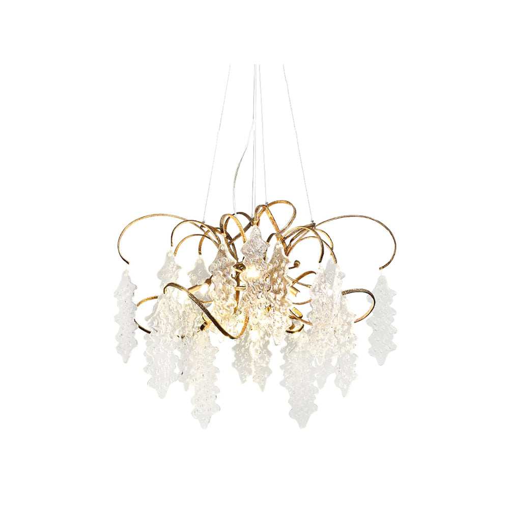Niagara Chandelier Round Brass Frame With Glass Drops Foyers - Letslighting