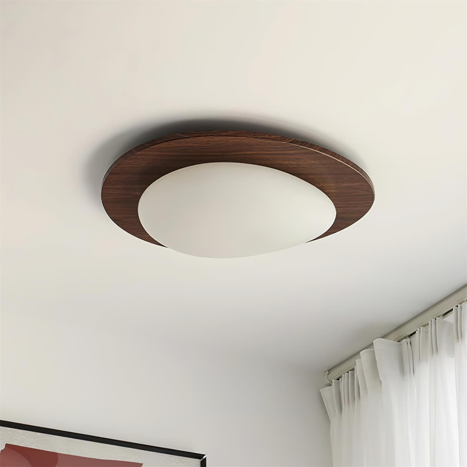 Ceiling Light Wood and Acrylic Oval Shade Minimalist Natural - Letslighting