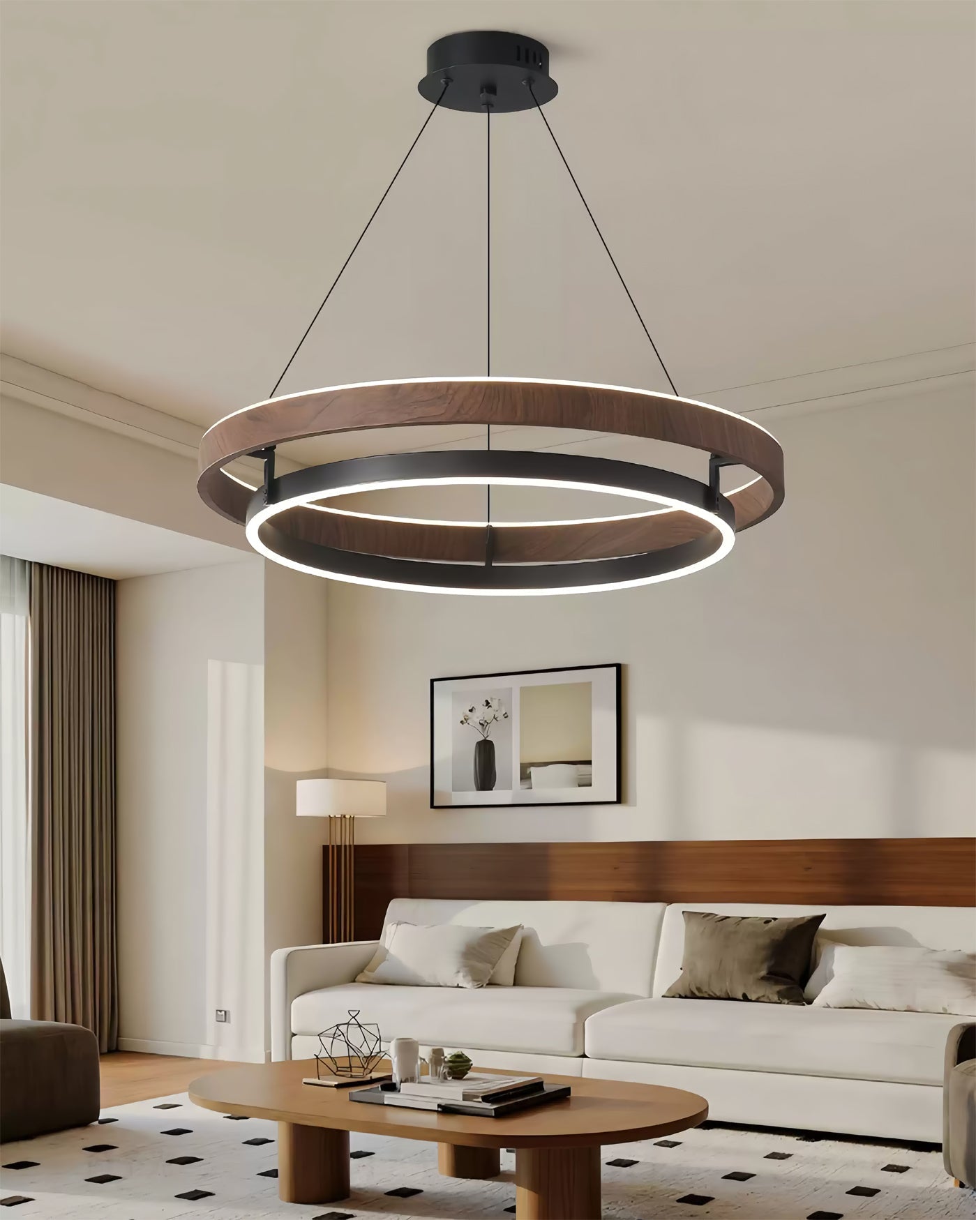 Niseko Chandelier Double Ring Design With LED Glow - Letslighting