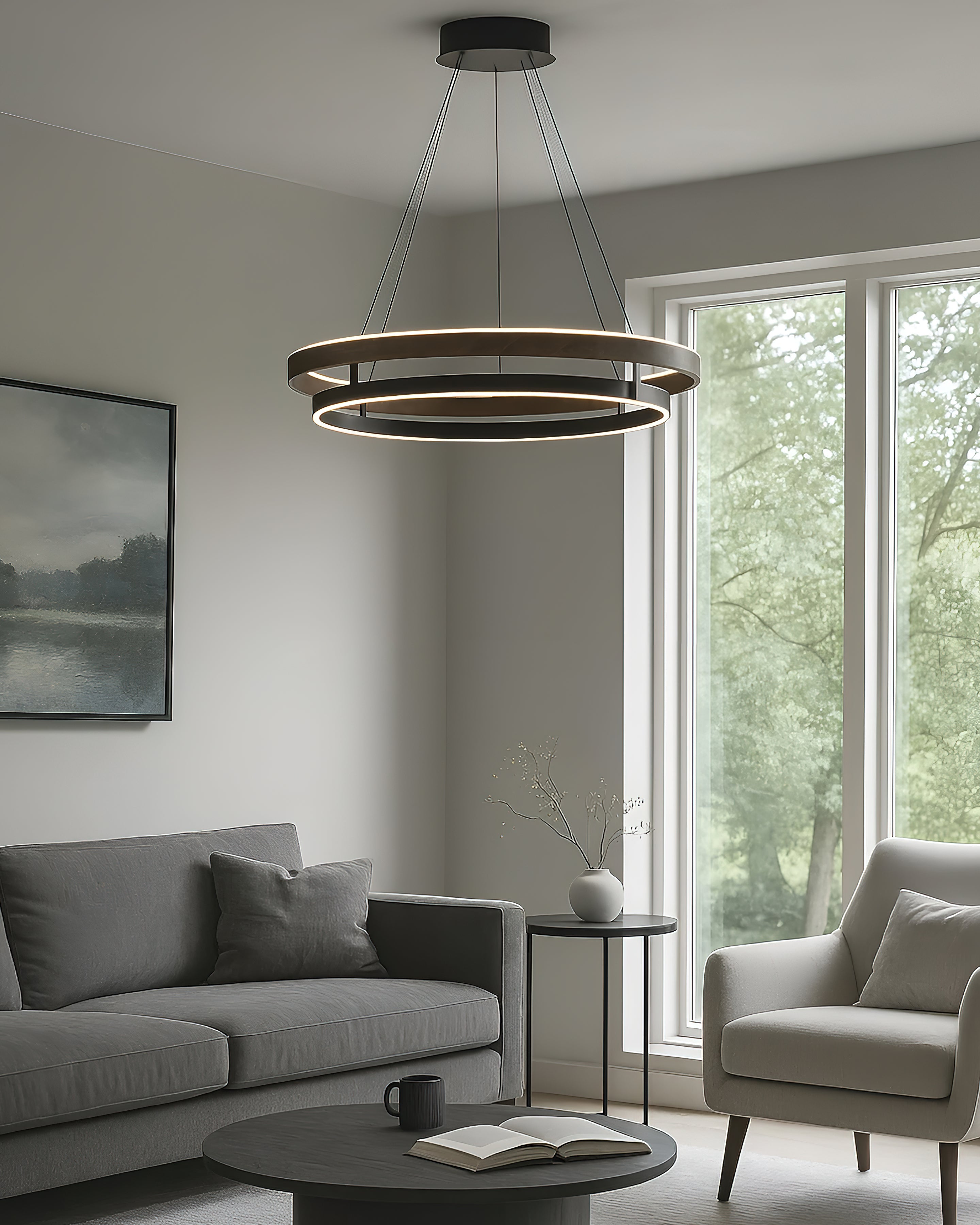 Niseko Chandelier Double Ring Design With LED Glow - Letslighting