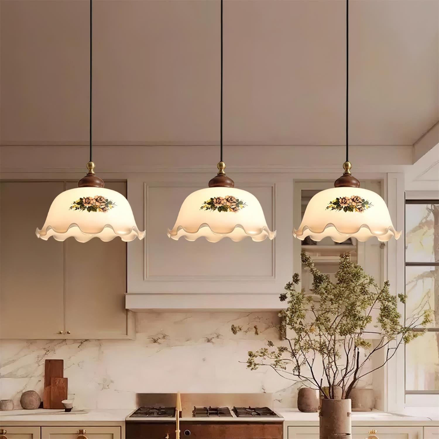 Belvia Vintage Floral Glass Pendant Light - Letslighting