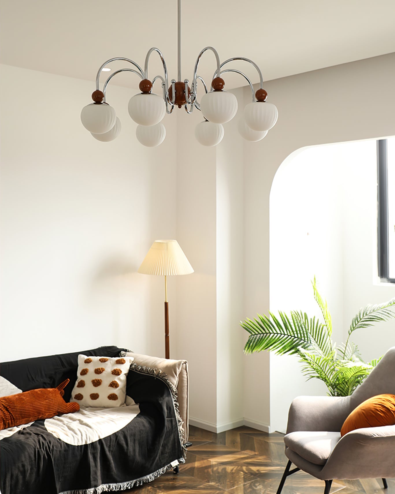 Notti Chandelier Cream Finish With Frosted Glass Globes - Letslighting