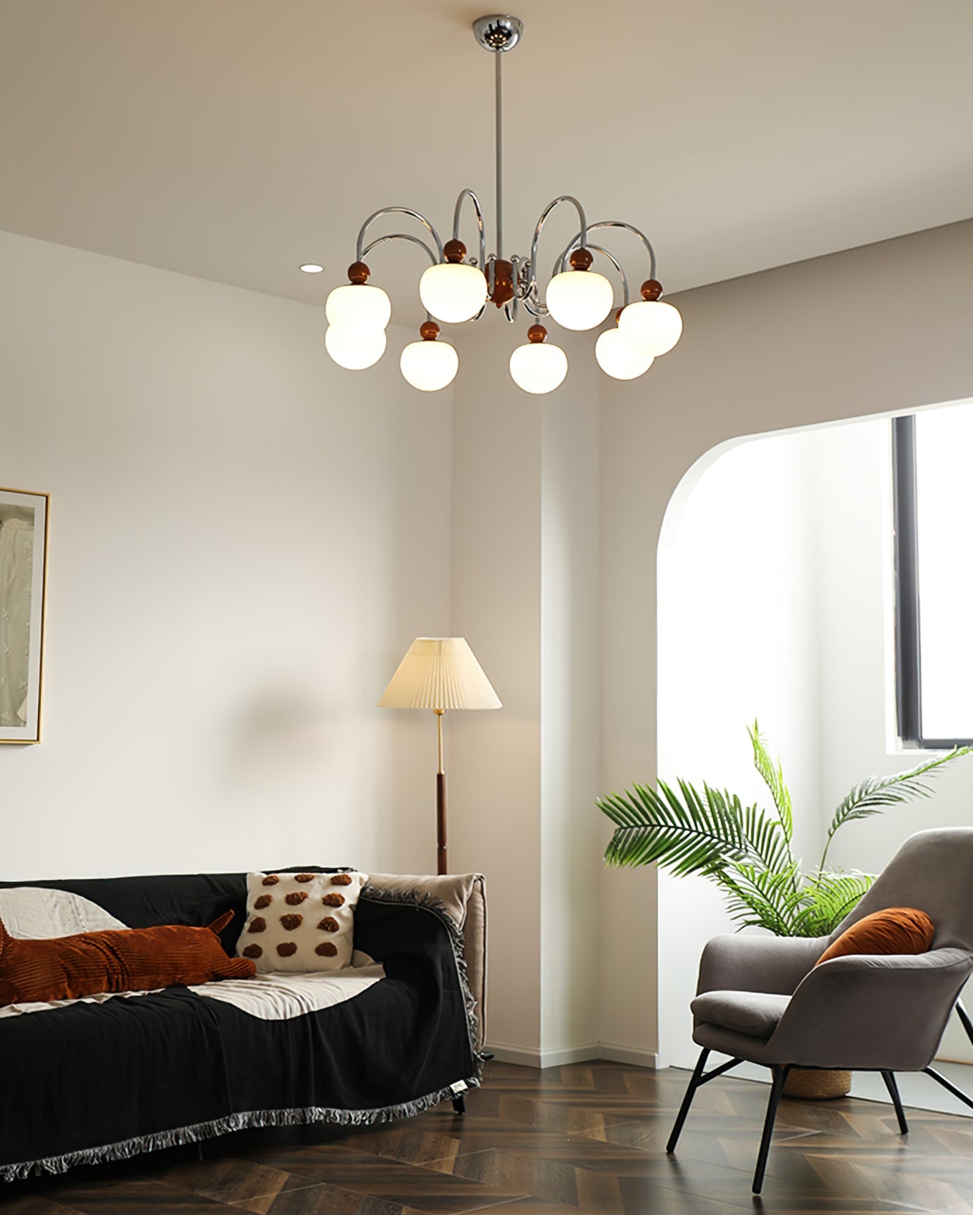 Notti Chandelier Cream Finish With Frosted Glass Globes - Letslighting