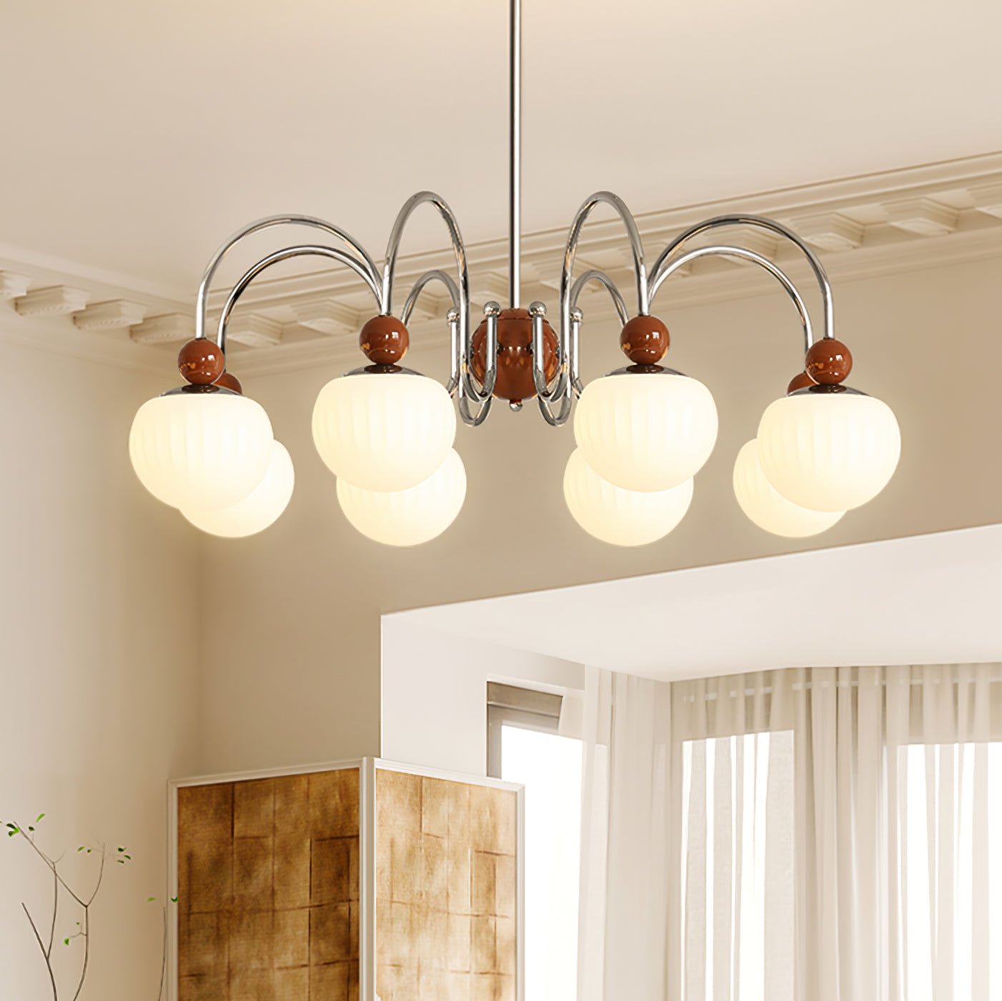 Notti Chandelier Cream Finish With Frosted Glass Globes - Letslighting