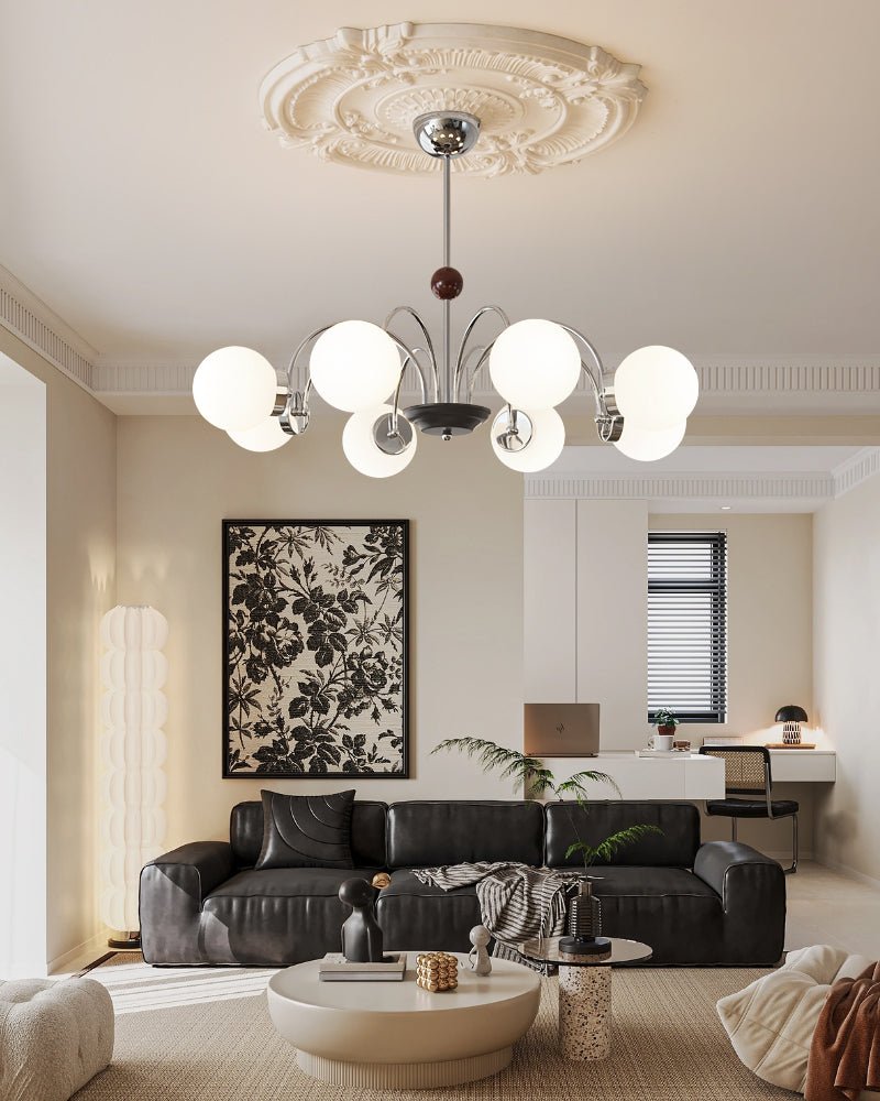Lustra Chandelier Wood Glass Contemporary Curved - Letslighting