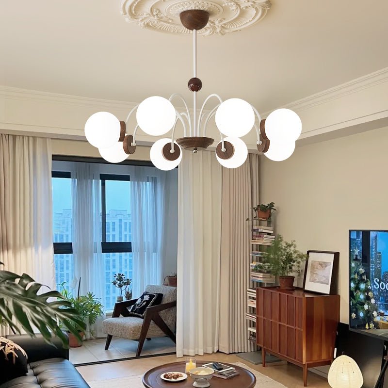 Lustra Chandelier Wood Glass Contemporary Curved - Letslighting