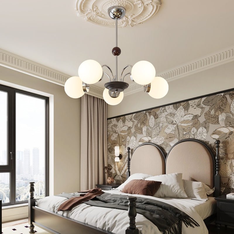 Lustra Chandelier Wood Glass Contemporary Curved - Letslighting