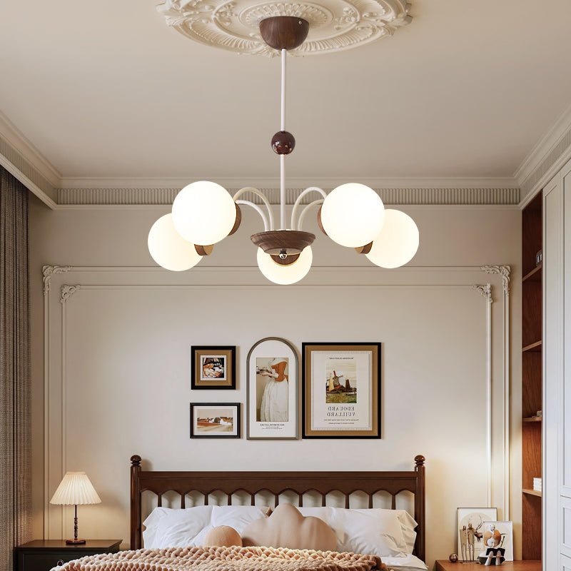 Lustra Chandelier Wood Glass Contemporary Curved - Letslighting