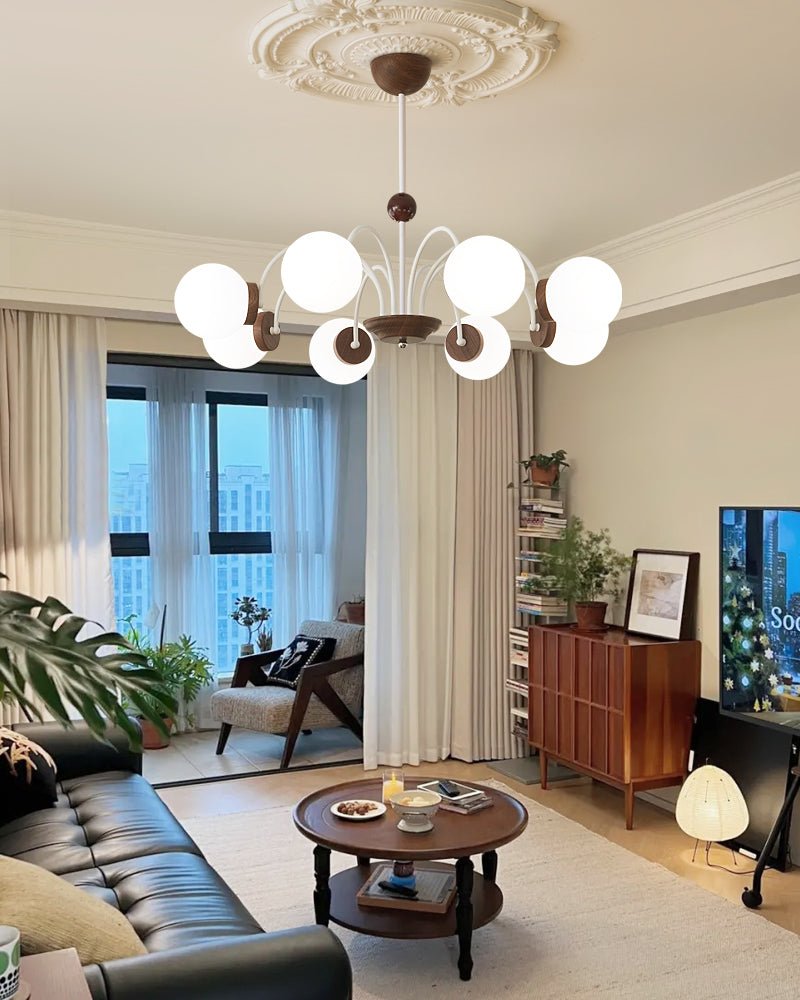 Lustra Chandelier Wood Glass Contemporary Curved - Letslighting