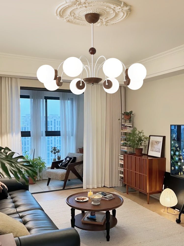 Lustra Chandelier Wood Glass Contemporary Curved - Letslighting