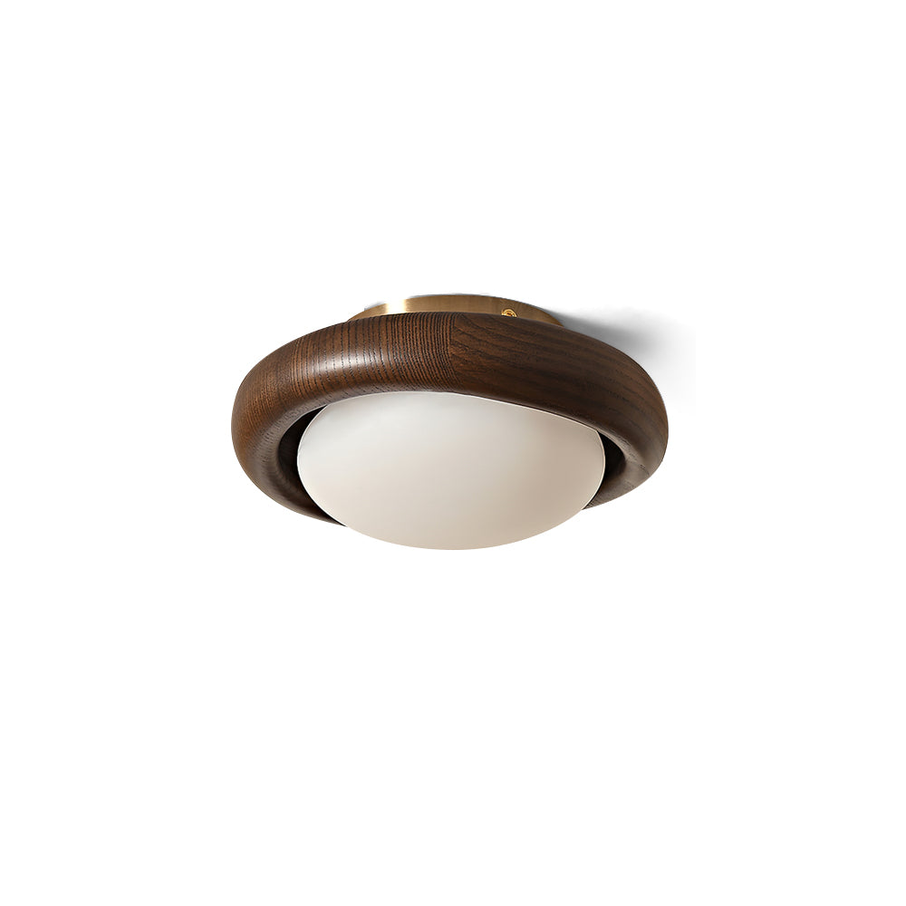 Novi Ceiling Lamp Wooden Ring With Frosted Globe - Letslighting