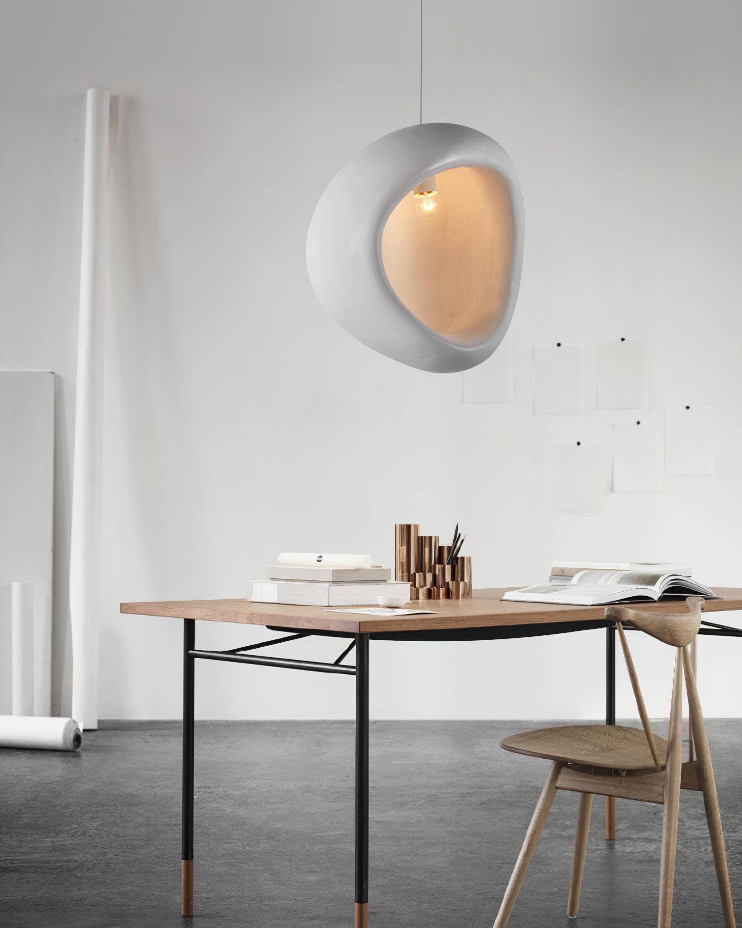 Solara Pendant Lamp Plaster Organic Hollow Teardrop Wabi Sabi - Letslighting