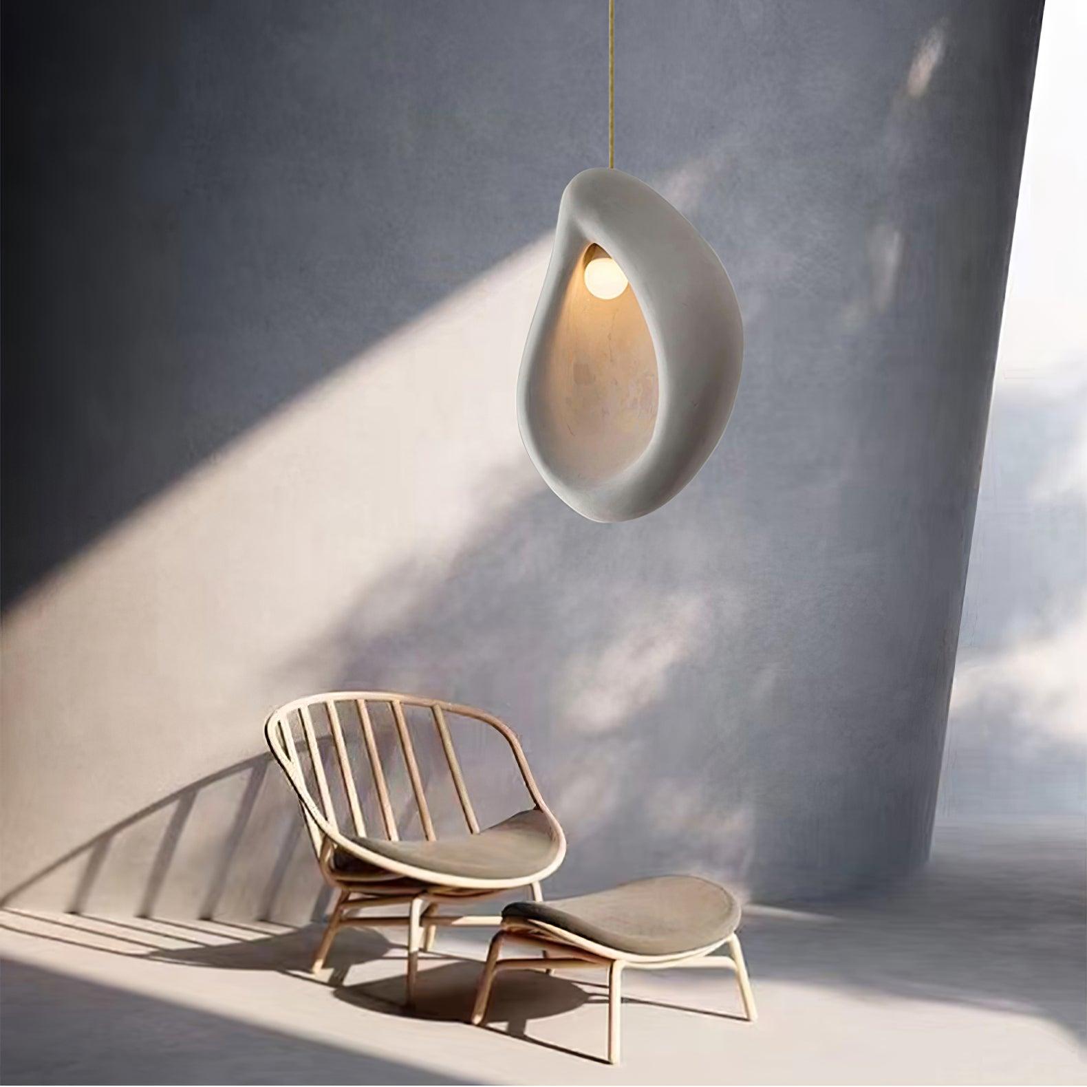 Solara Pendant Lamp Plaster Organic Hollow Teardrop Wabi Sabi - Letslighting