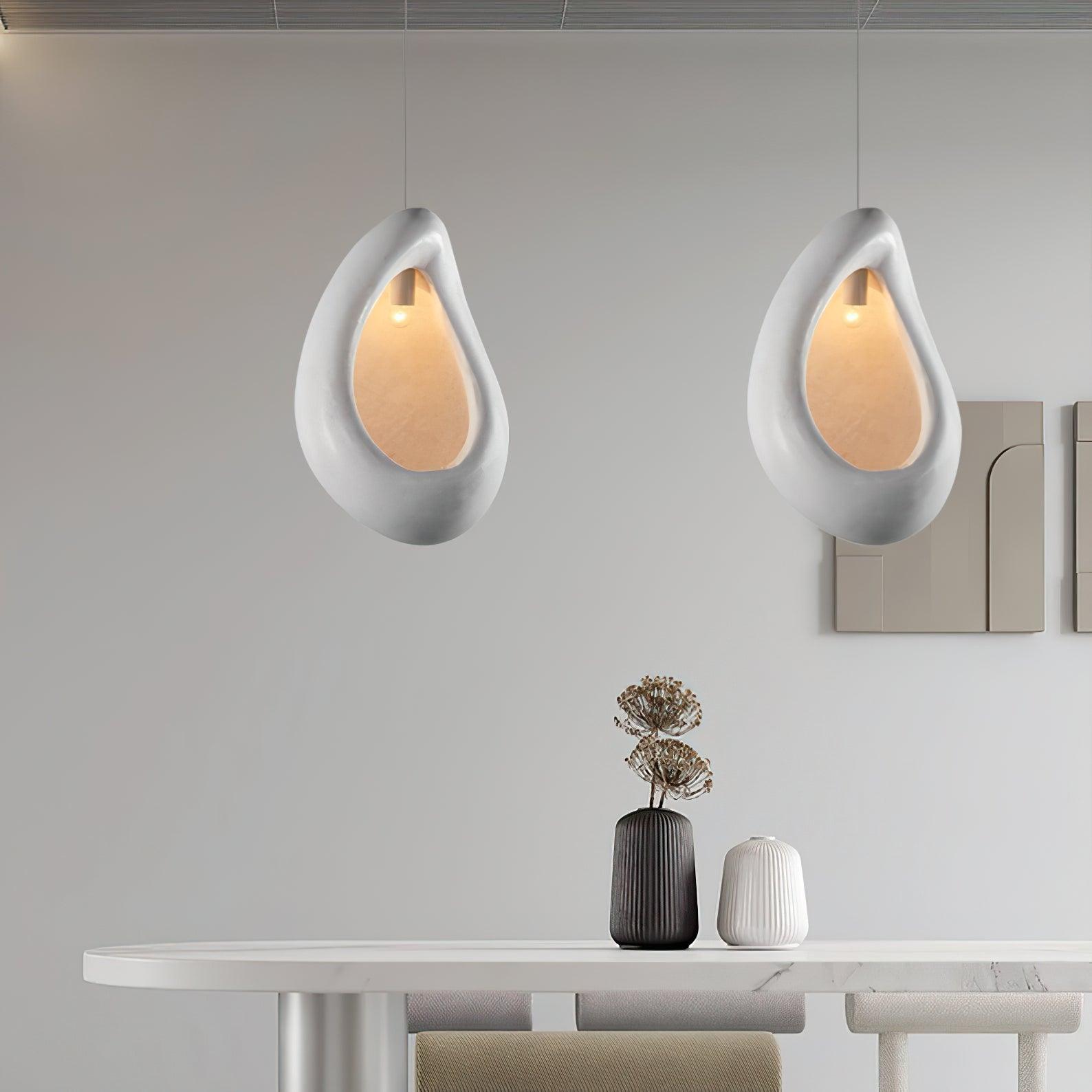 Solara Pendant Lamp Plaster Organic Hollow Teardrop Wabi Sabi - Letslighting