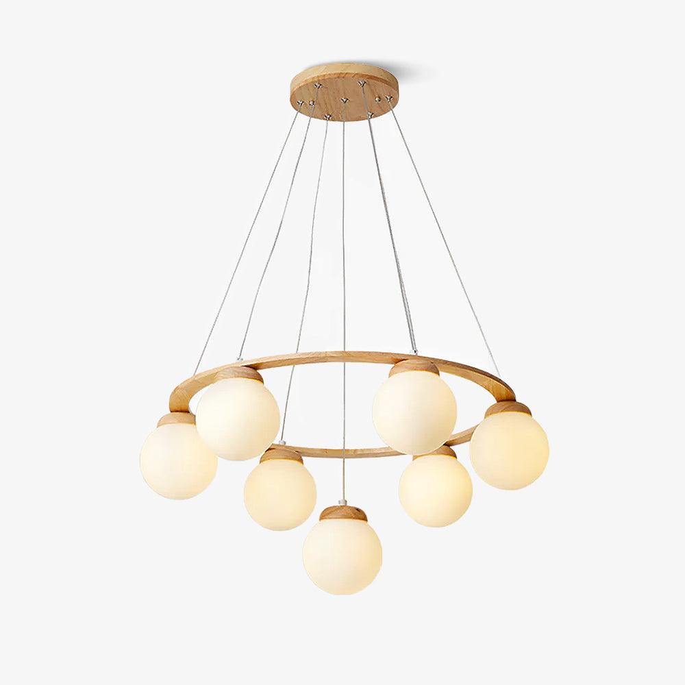 Lustra Chandelier Wood Ring Opal Glass Globes - Letslighting
