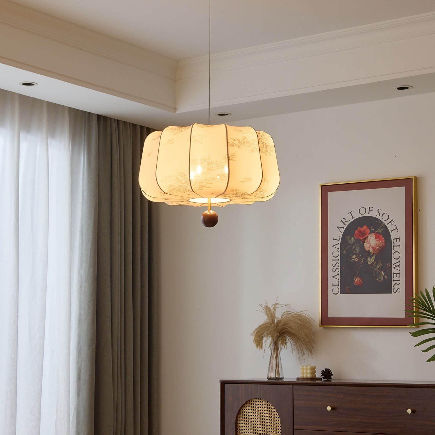Valera Wood & Fabric Pendant Light - Letslighting