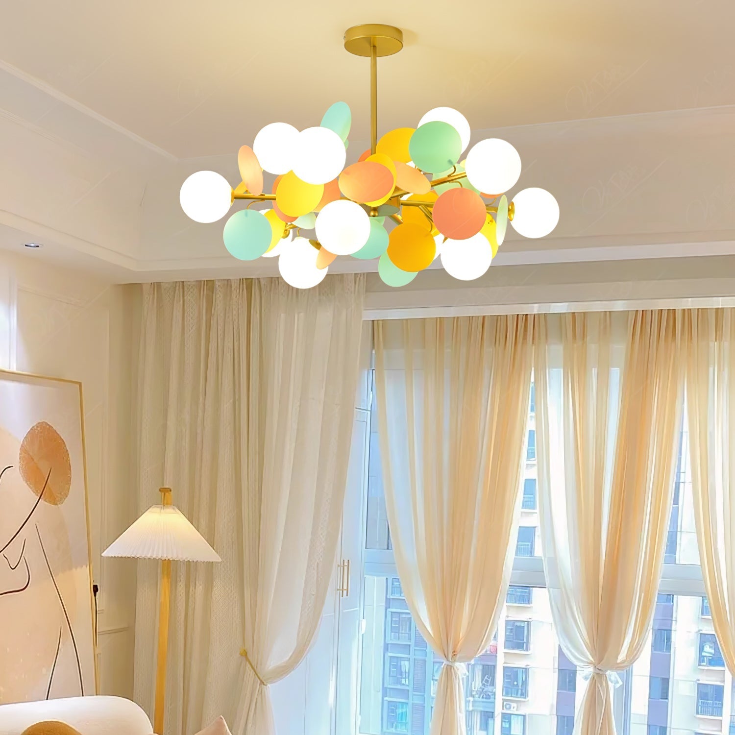 Lustra Chandelier Off White Tree Eight Open Shades - Letslighting