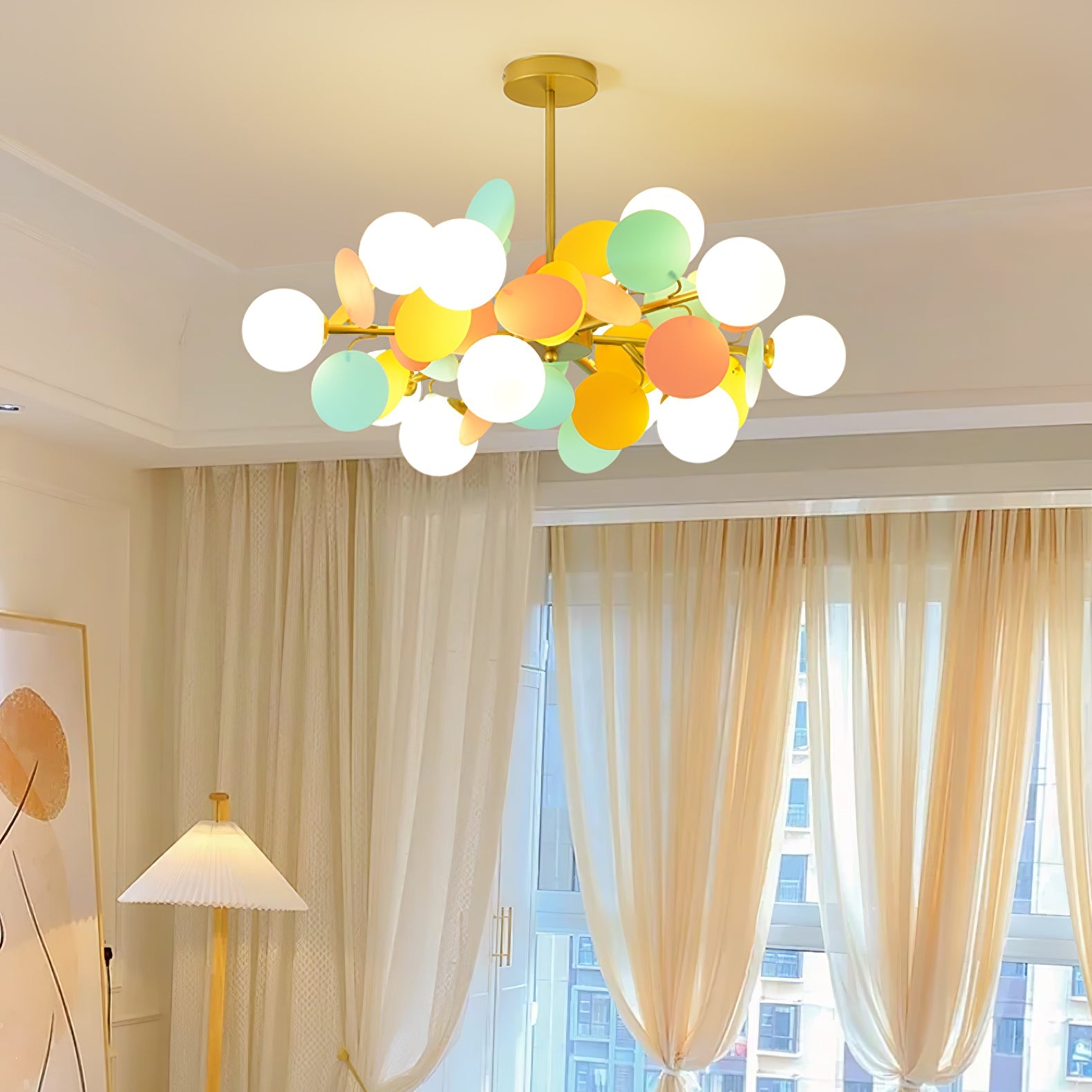Lustra Chandelier Off White Tree Eight Open Shades - Letslighting