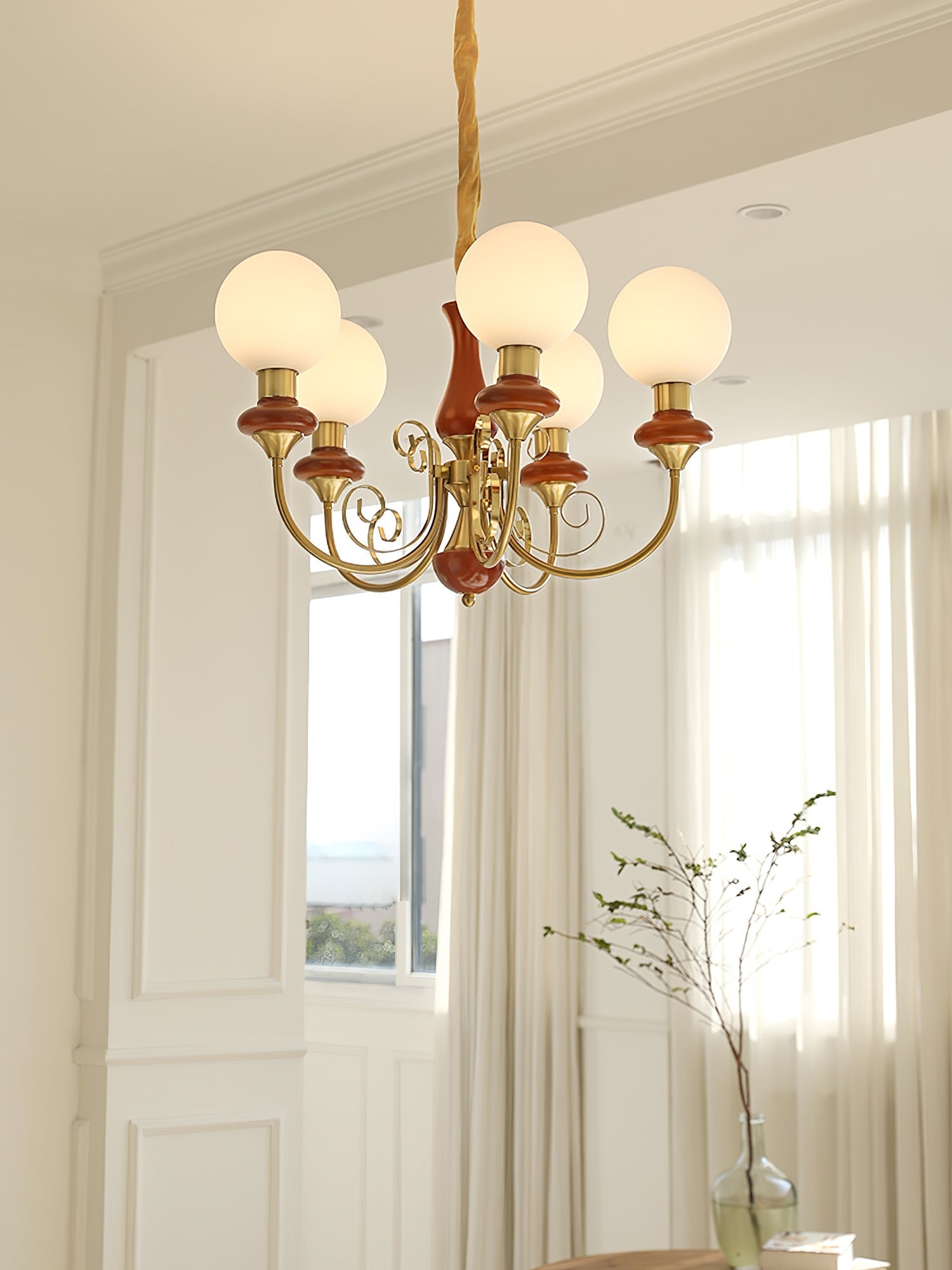 Lustra Chandelier Green Shades Gold Curved Arms - Letslighting
