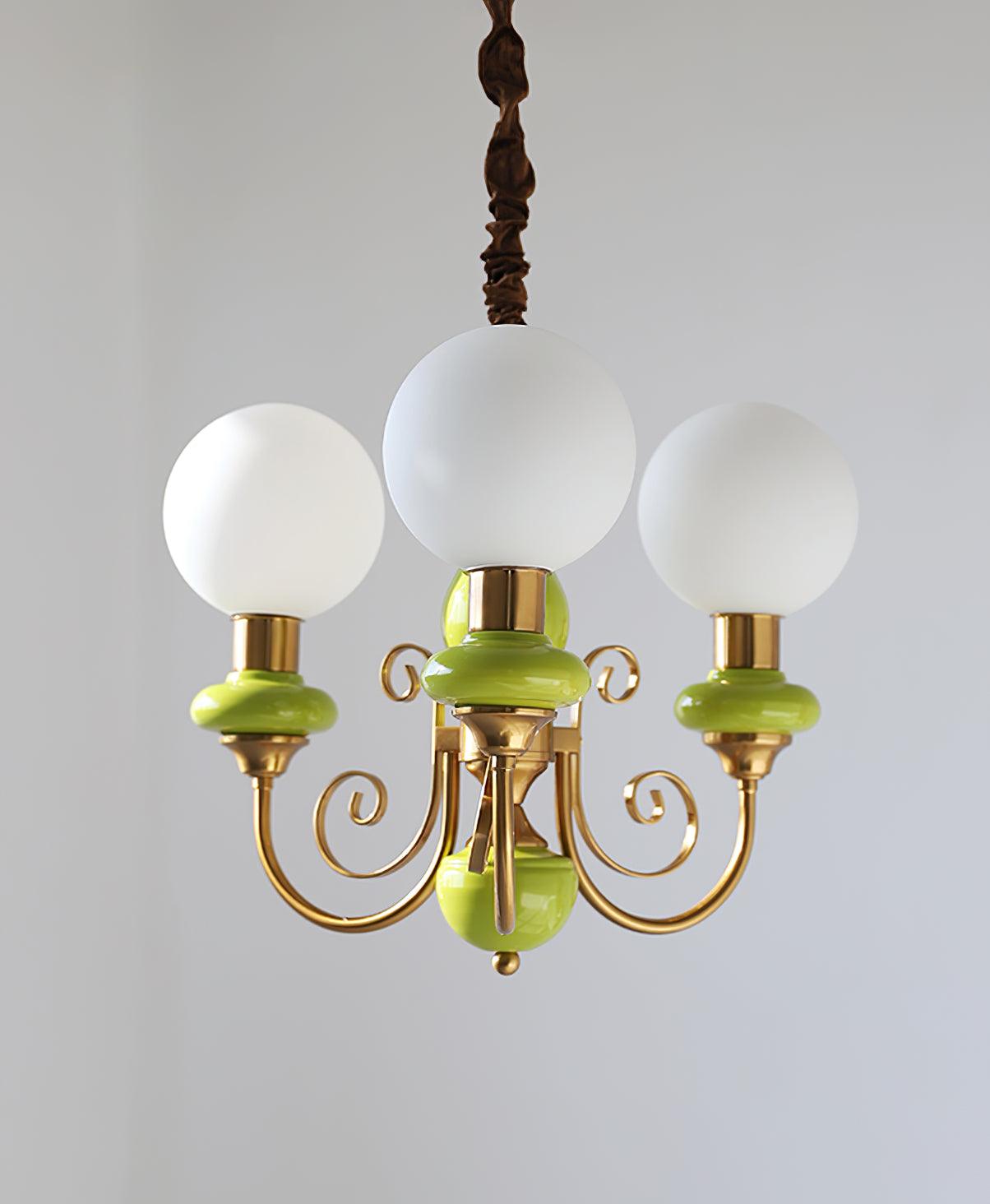 Lustra Chandelier Green Shades Gold Curved Arms - Letslighting