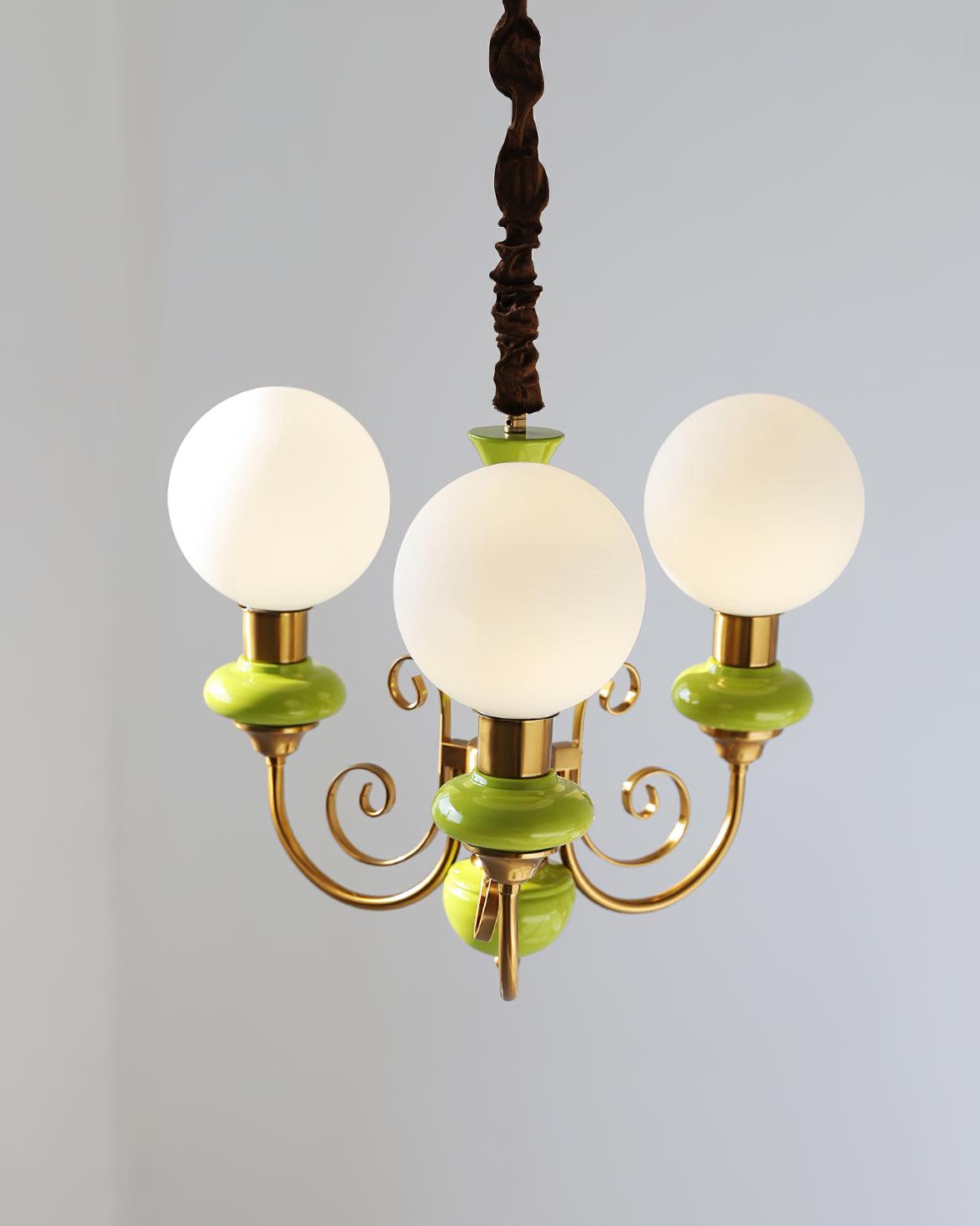 Lustra Chandelier Green Shades Gold Curved Arms - Letslighting