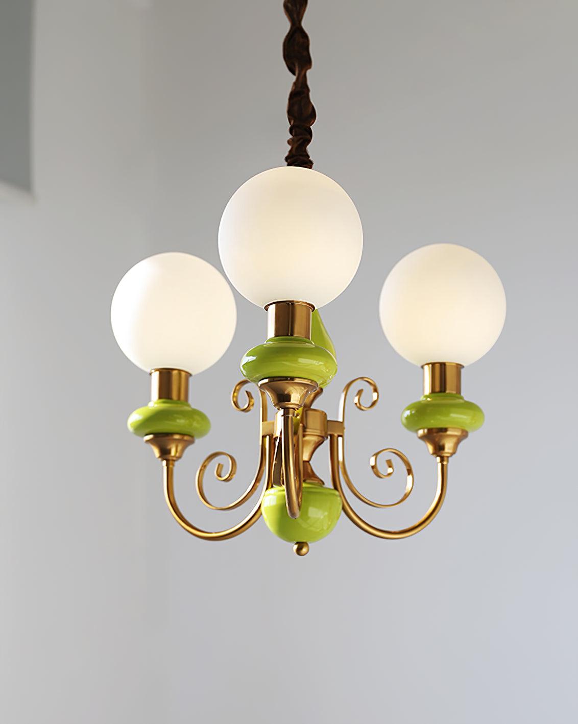 Lustra Chandelier Green Shades Gold Curved Arms - Letslighting