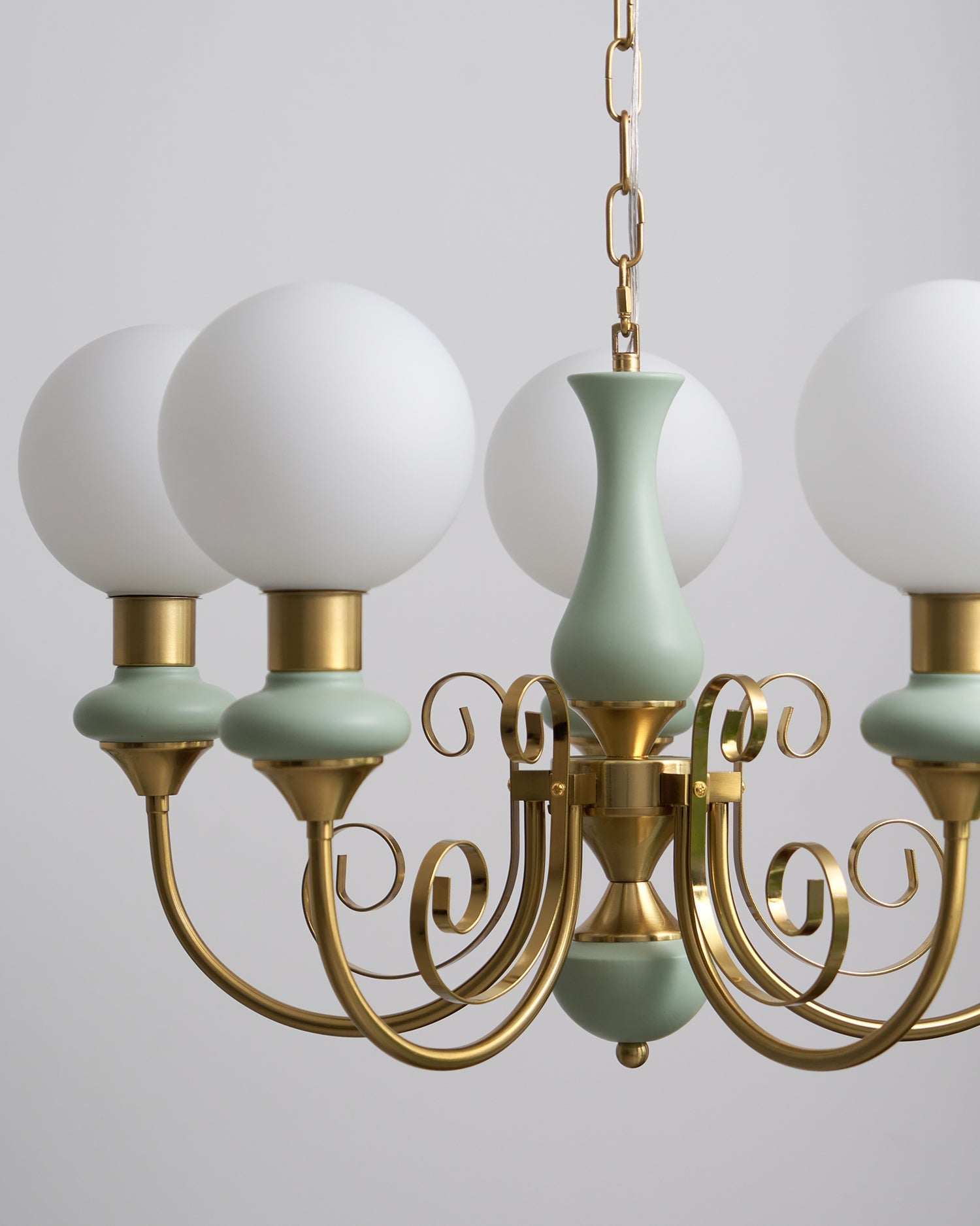 Lustra Chandelier Green Shades Gold Curved Arms - Letslighting