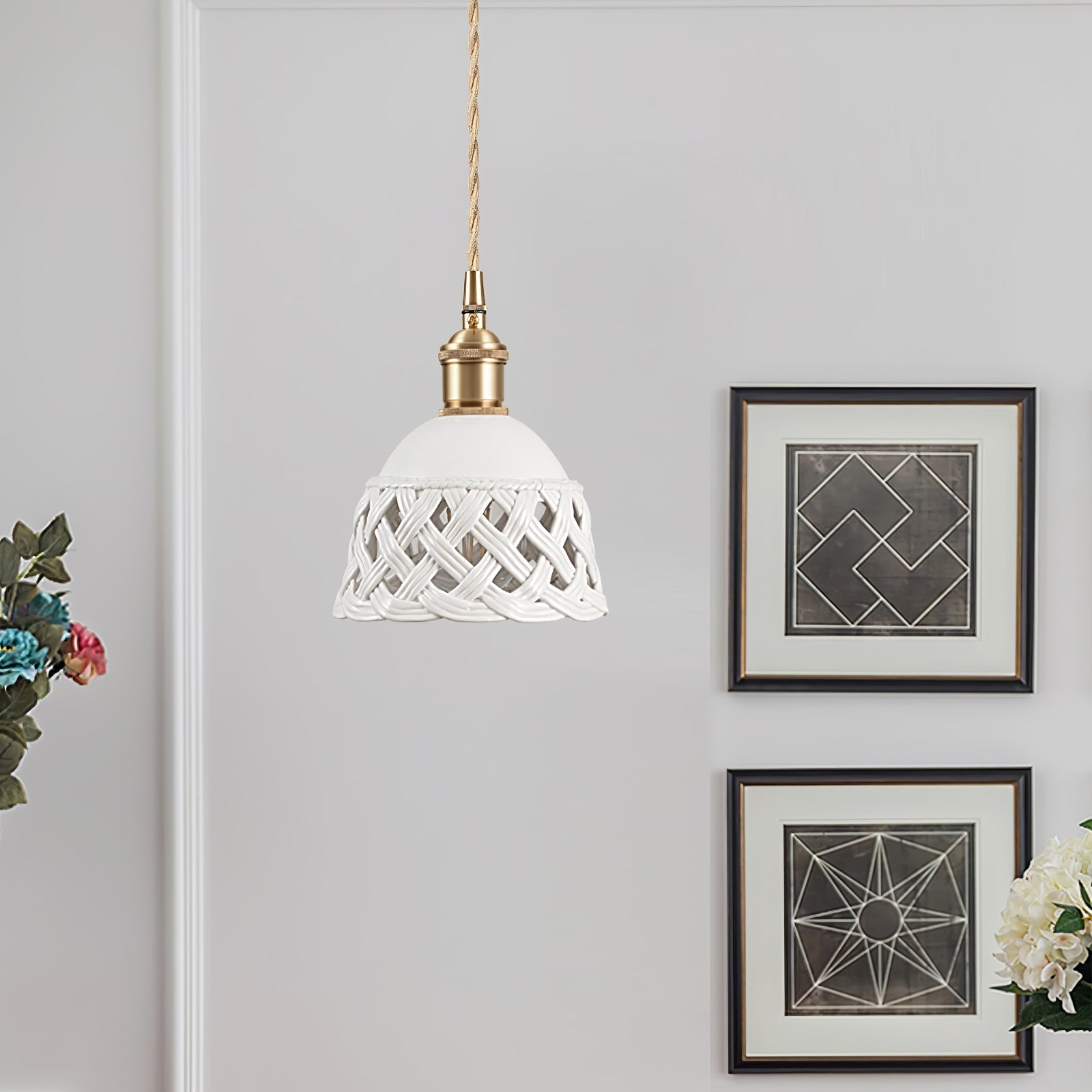 Openwork Ceramic Pendant Swag Light - Blowlighting